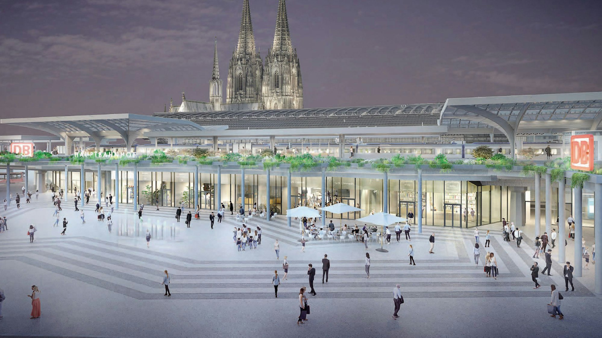 So sollen der neue S-Bahnsteig und die Fassade des Kölner Hauptbahnhofs am Breslauer Platz aussehen.