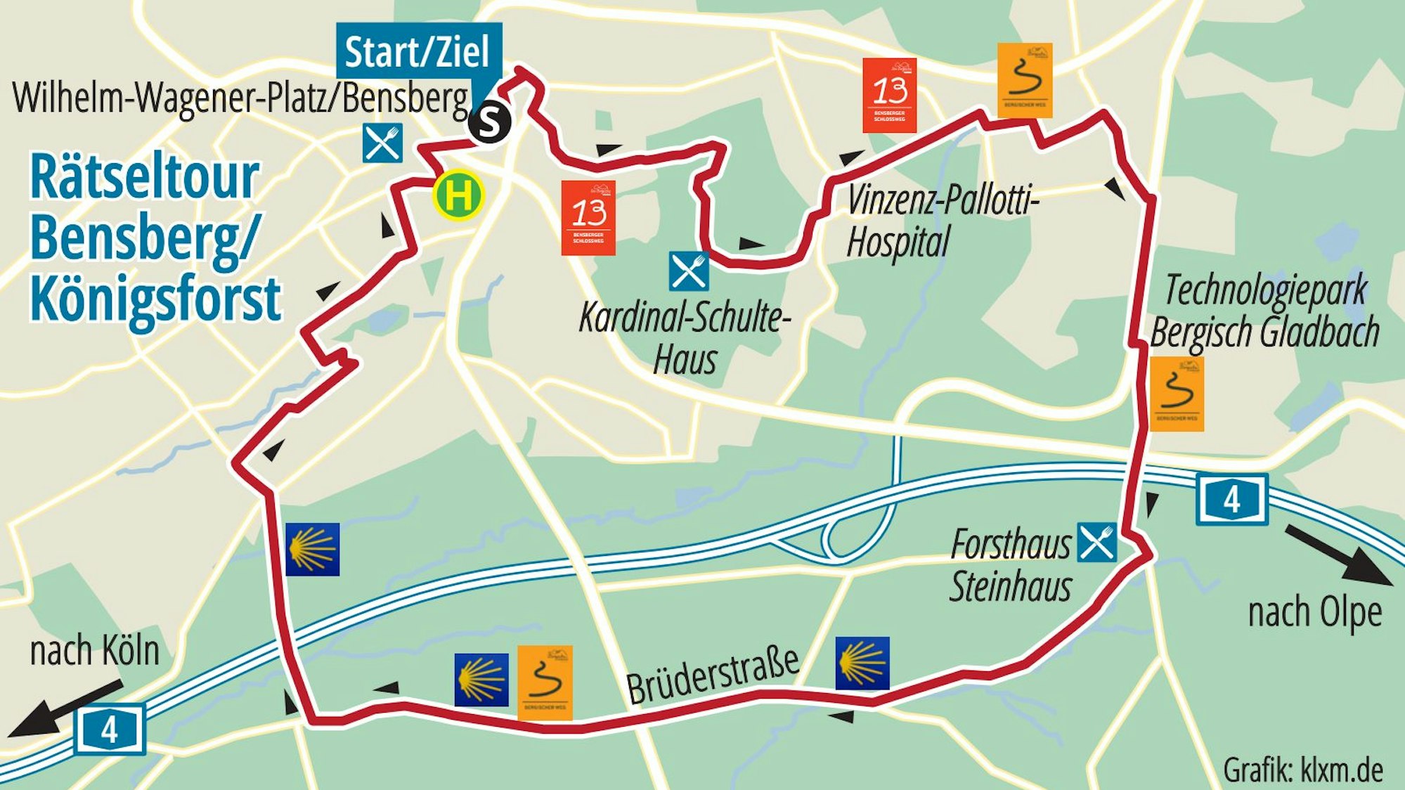 Karte zur Rätseltour rund um Bensberg/Königsforst