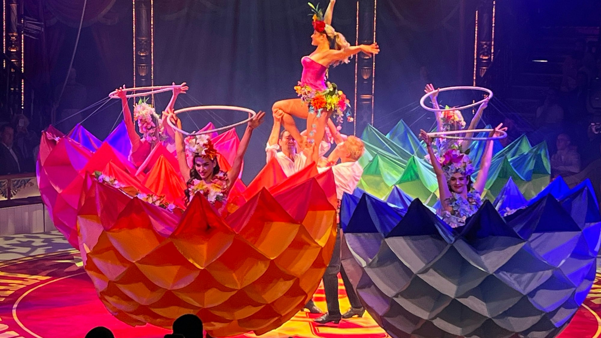 Kleider, die zu üppigen Blumen werden. Die Tänzer mit wechselnden Kostümen haben einiges drauf. Tochter Lili Paul tanzt hier mit.