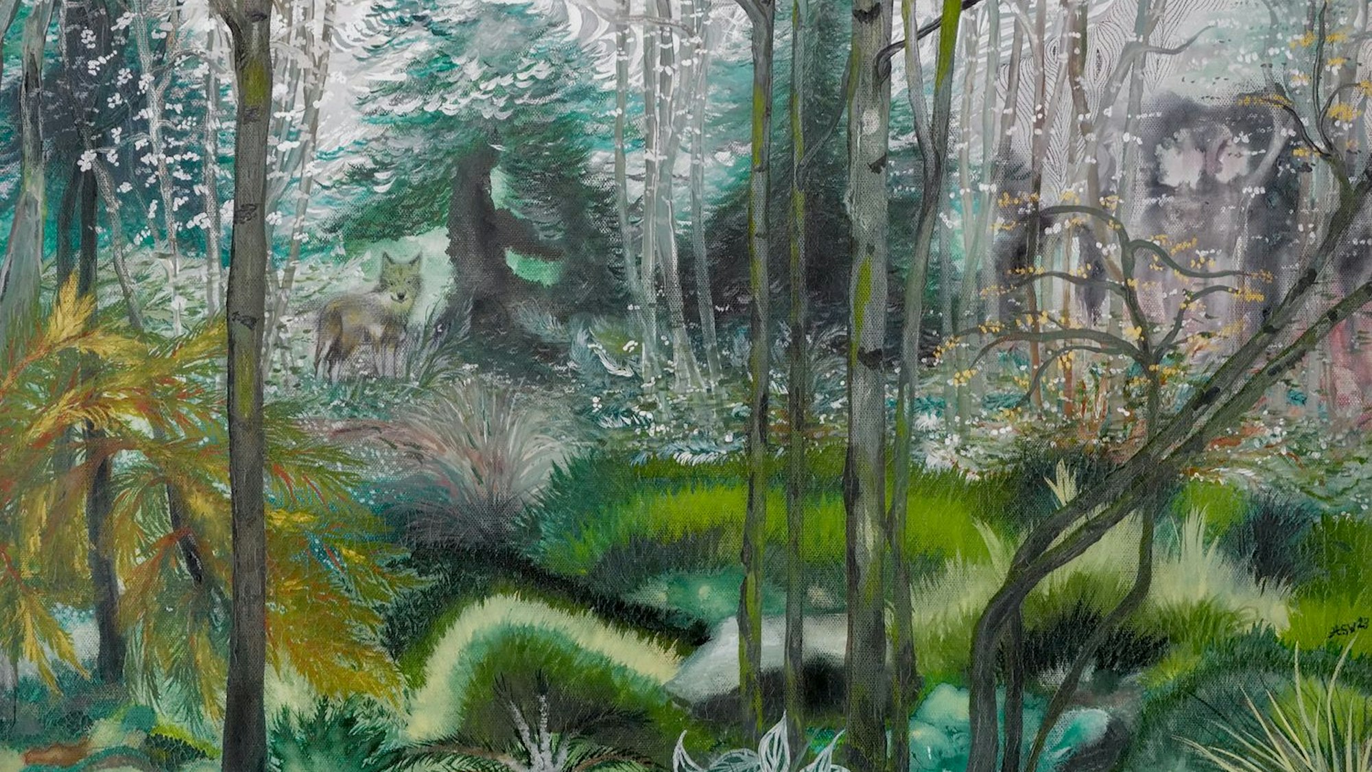 Wolfsgroschenroman der Kunstinitiative im Heimatverein Eitorf. "Auf der Pirsch" von Heike Schmidt-Wilhelmi