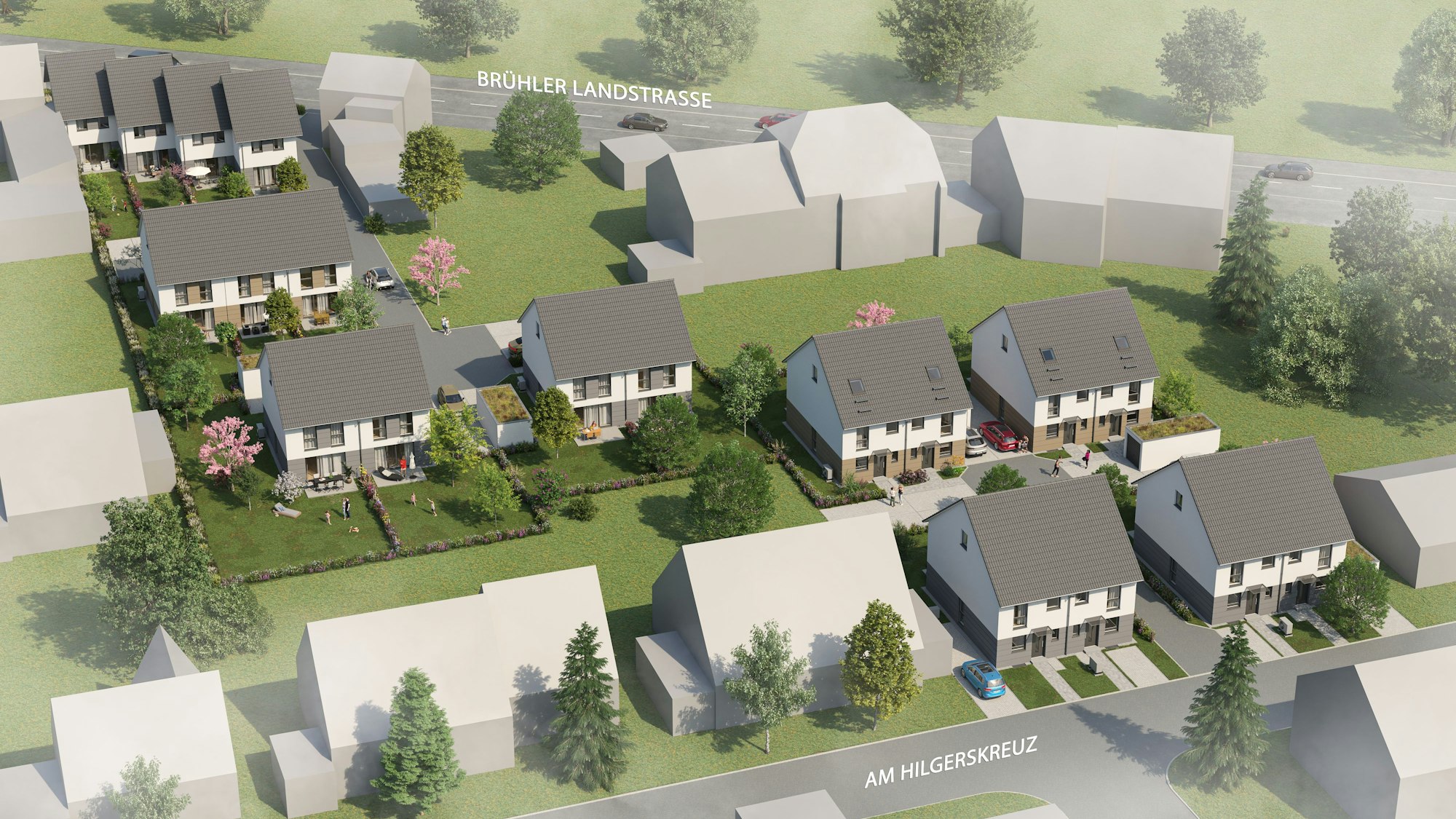 Visualisierung der geplanten Reihenhäuser und Doppelhaushälften