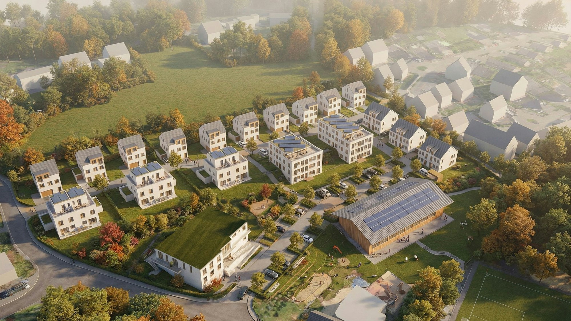 Zu sehen ist eine Visualisierung des Neubaugebiets in Strombach.