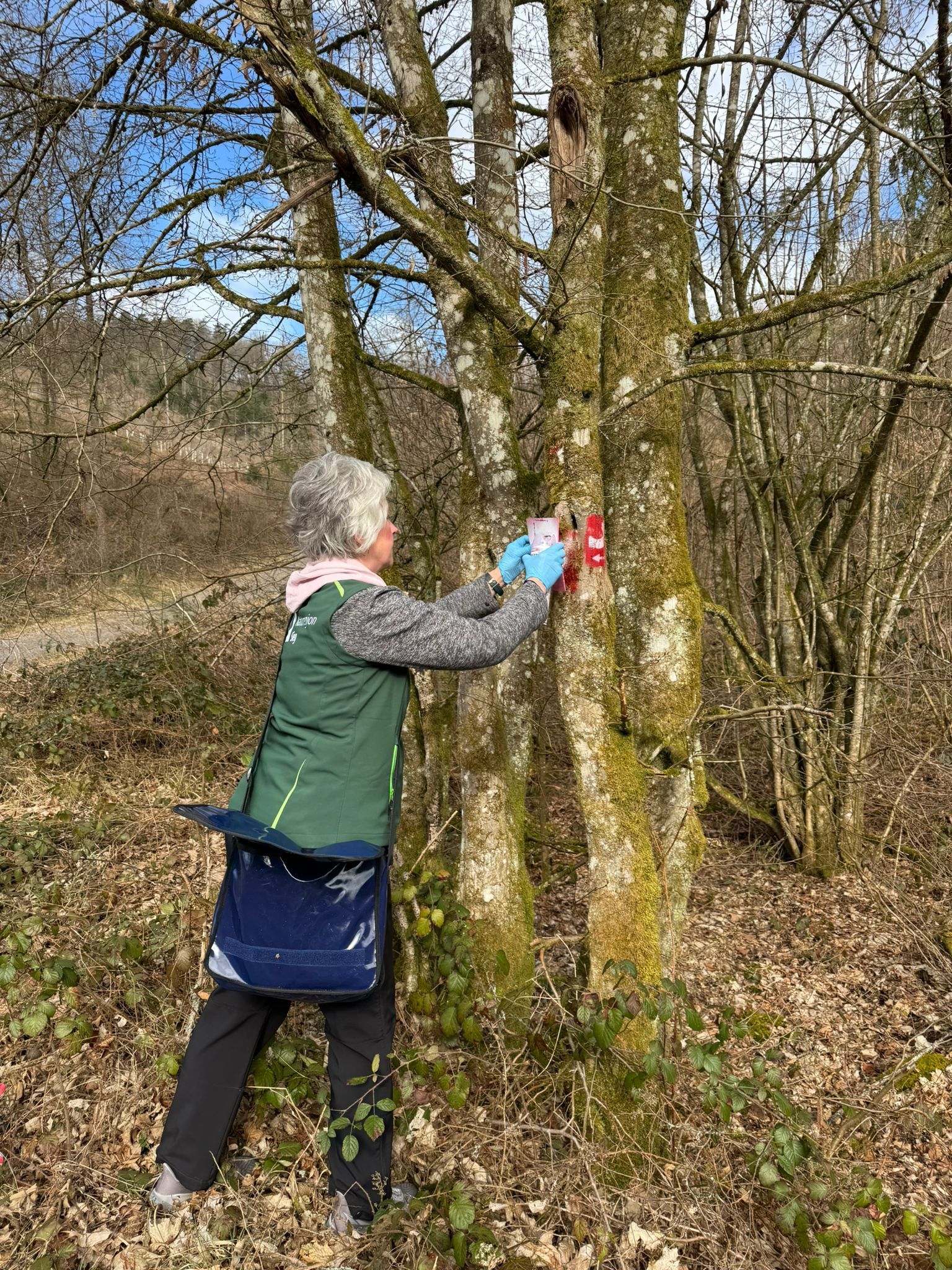 Iri Wunschmann-Dick und Barbara Hammermann sind Wegepatinnen in Windeck und bieten Klangauszeiten an.
Zur Aufgabe von Wegepaten gehört die ordentliche Beschilderung und Markierung.