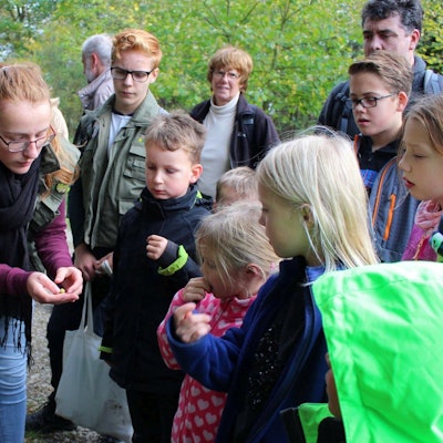 Eine Juniorrangerin des Nationlaparks mit einer Besuchergruppe, darunter zahlreiche Kinder.