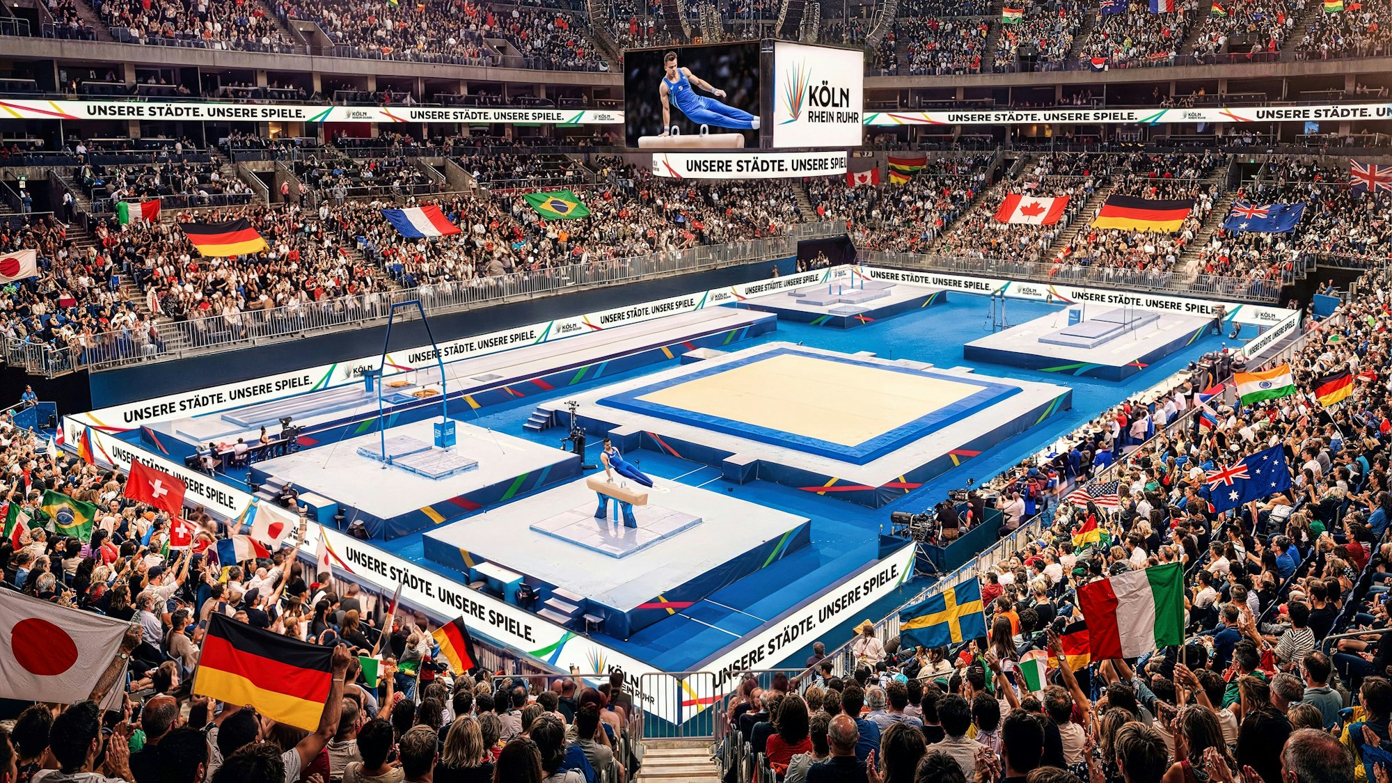 Kommen die Olympischen Spiele tatsächlich nach NRW, sollen in der Kölner Lanxess-Arena die Turnwettbewerbe stattfinden. (Visualisierung)