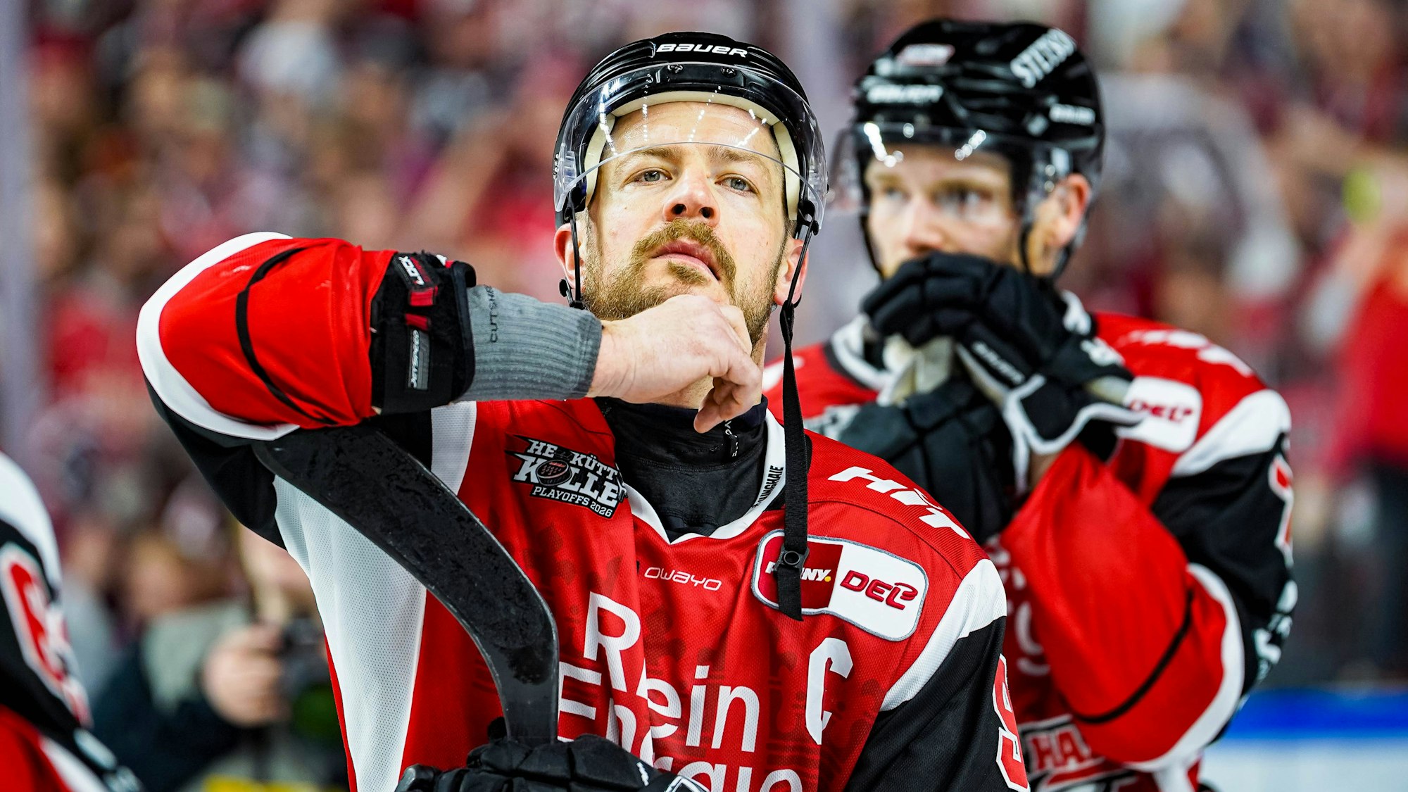 Haie-Kapitän Moritz Müller nach dem Halbfinal-Aus der Kölner Haie gegen die Eisbären Berlin.