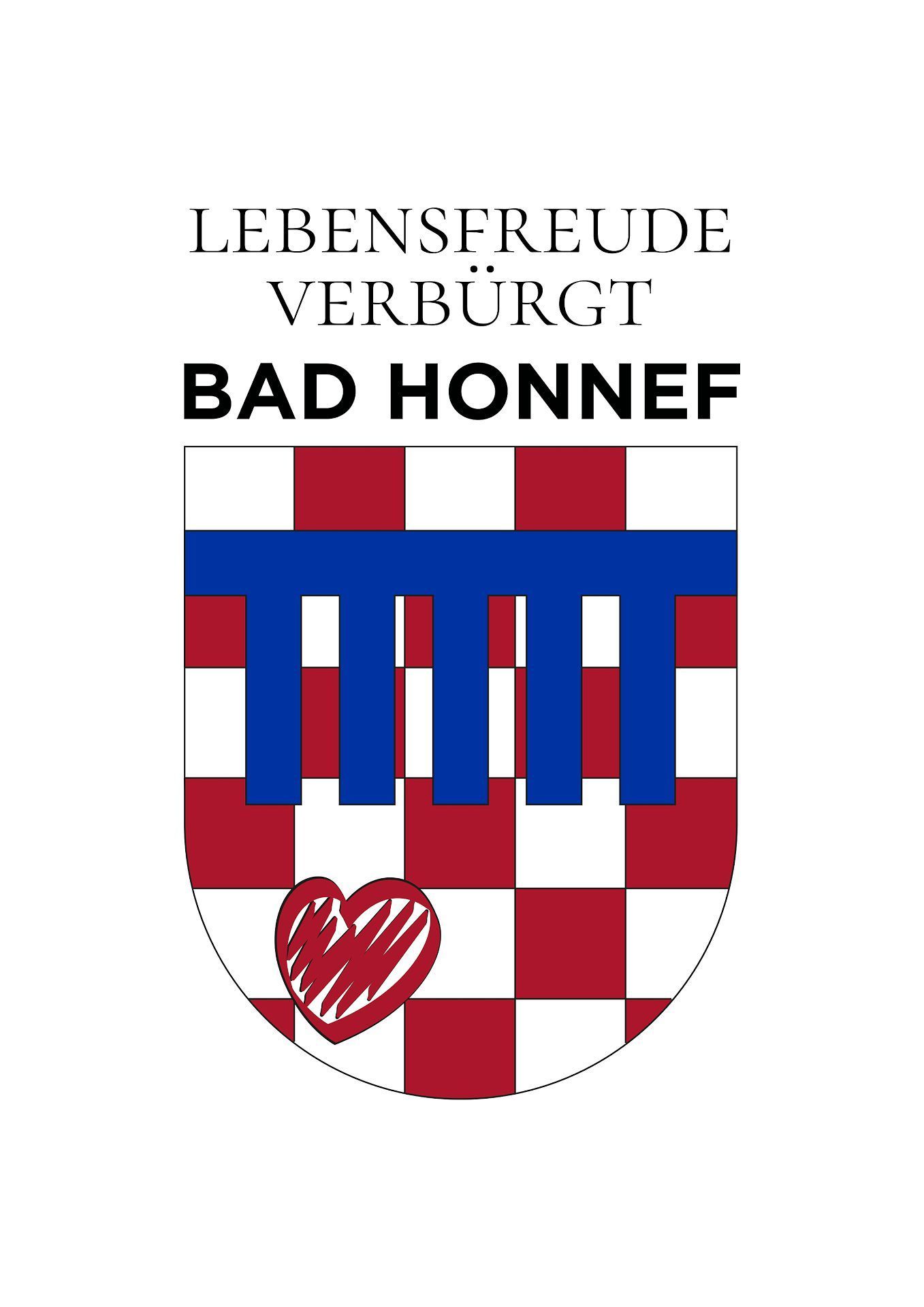 Die Dachmarke zeigt das Stadtwappen mit einem roten Herz und dem Slogan „Lebensfreude verbürgt“.