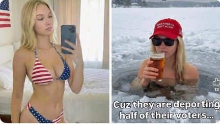 Emily Hart im USA-Bikini und beim Eisbaden.