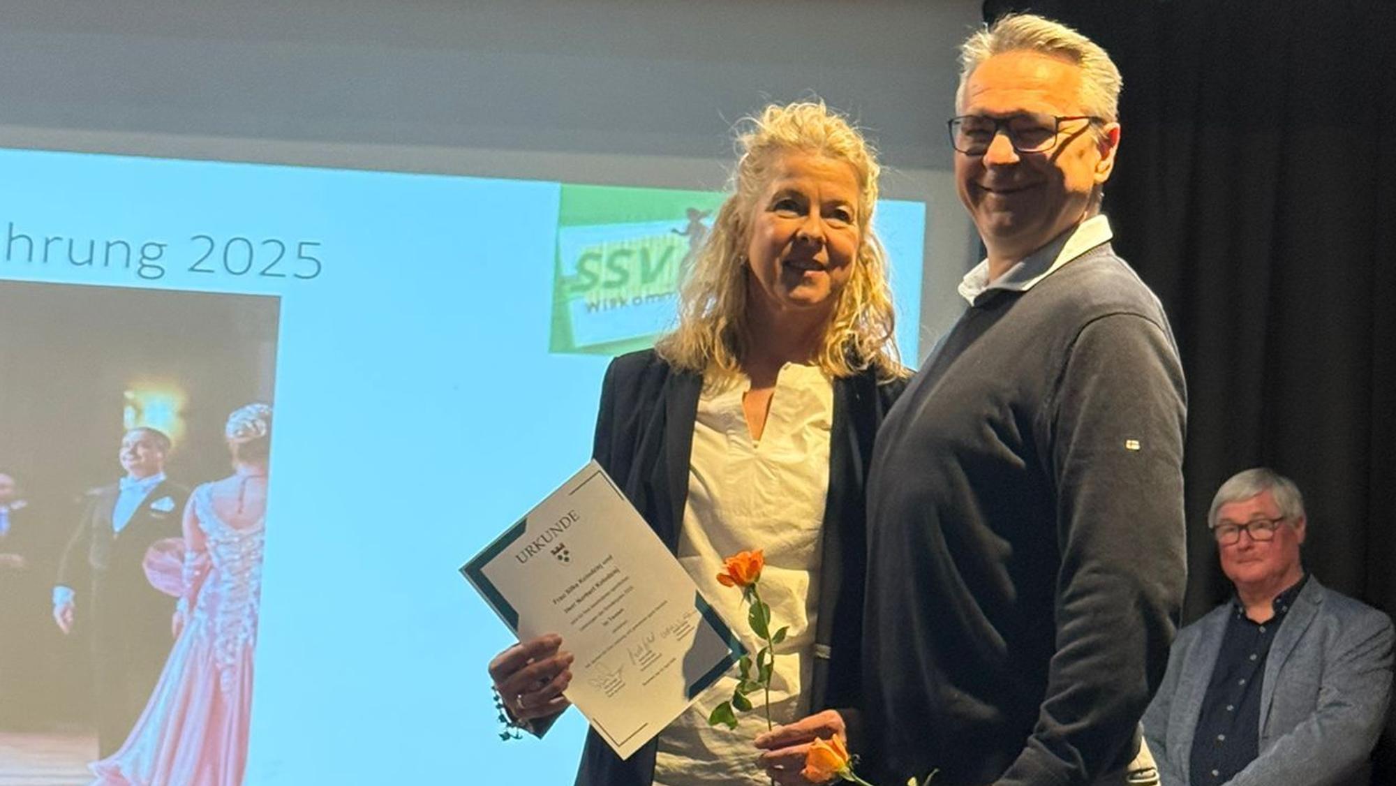 Silke und Norbert Kolodziej bei der Preisverleihung zum „Sportler des Jahres“ am Freitagabend