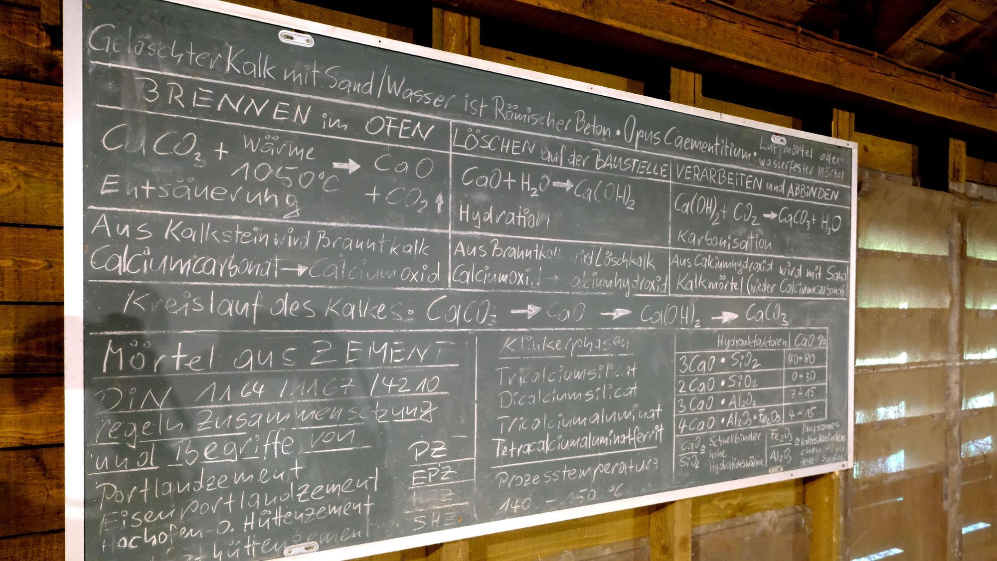 Das Bild zeigt eine Schiefertafel, auf der der Brennvorgang chemisch erläutert wird.
