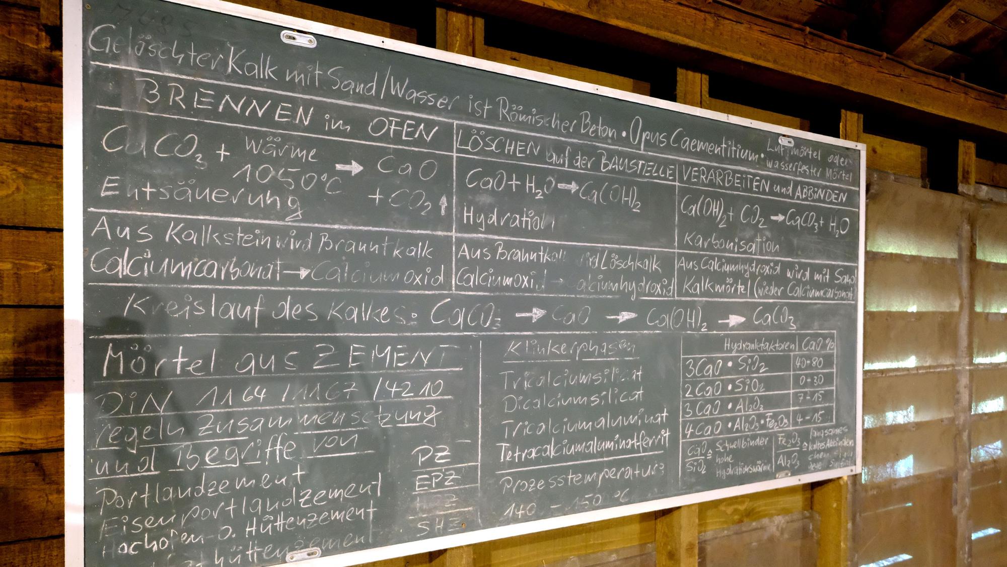 Das Bild zeigt eine Schiefertafel, auf der der Brennvorgang chemisch erläutert wird.