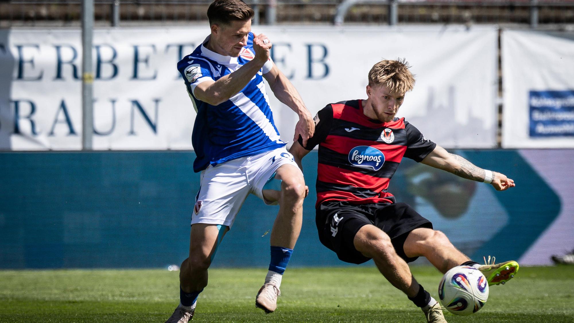 KOELN, GERMANY - APRIL 26, 2026: Robin Velasco FC Viktoria Koeln, 11 shoots on the goal during the 3rd division match on gameday 35 between Viktoria Koeln vs. Energie Cottbus at the Sportpark Hoehenberg on April 26, 2026 in Koeln, Germany. DFL REGULATIONS PROHIBIT ANY USE OF PHOTOGRAPHS AS IMAGE SEQUENCES AND/OR QUASI-VIDEO. Nordrhein-Westfalen Germany Copyright: xAxelxKohringx