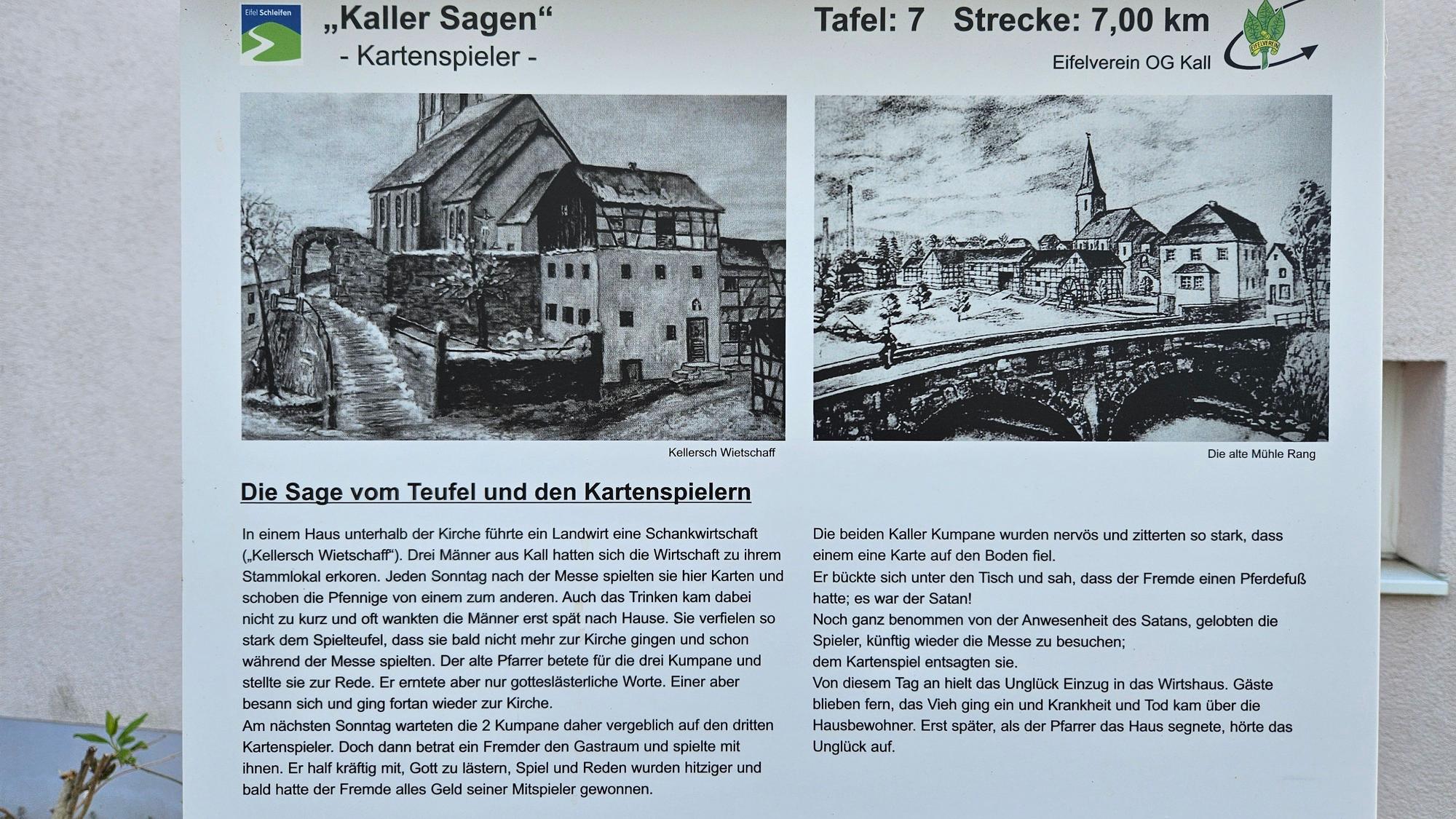 Eine der Info-Tafeln am Wanderweg "Kaller Sagen".