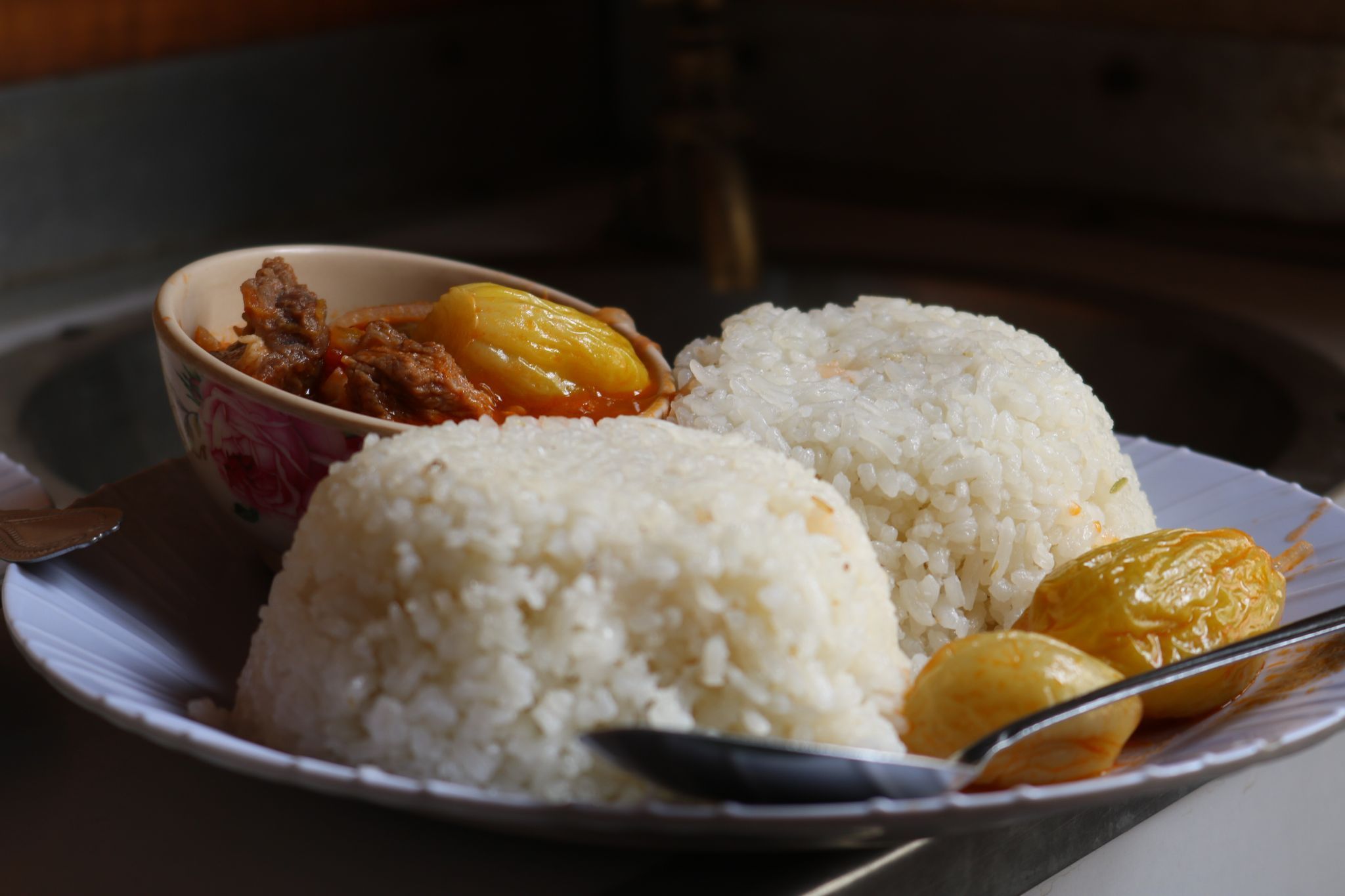 Reis mit Fleisch und Gemüse.
