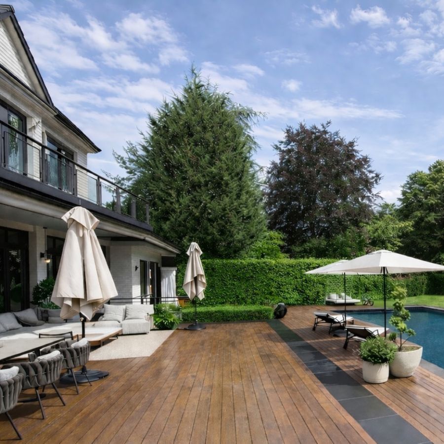 Der Garten mit Außenpool wurde im Jahr 2024 neu gestaltet.
