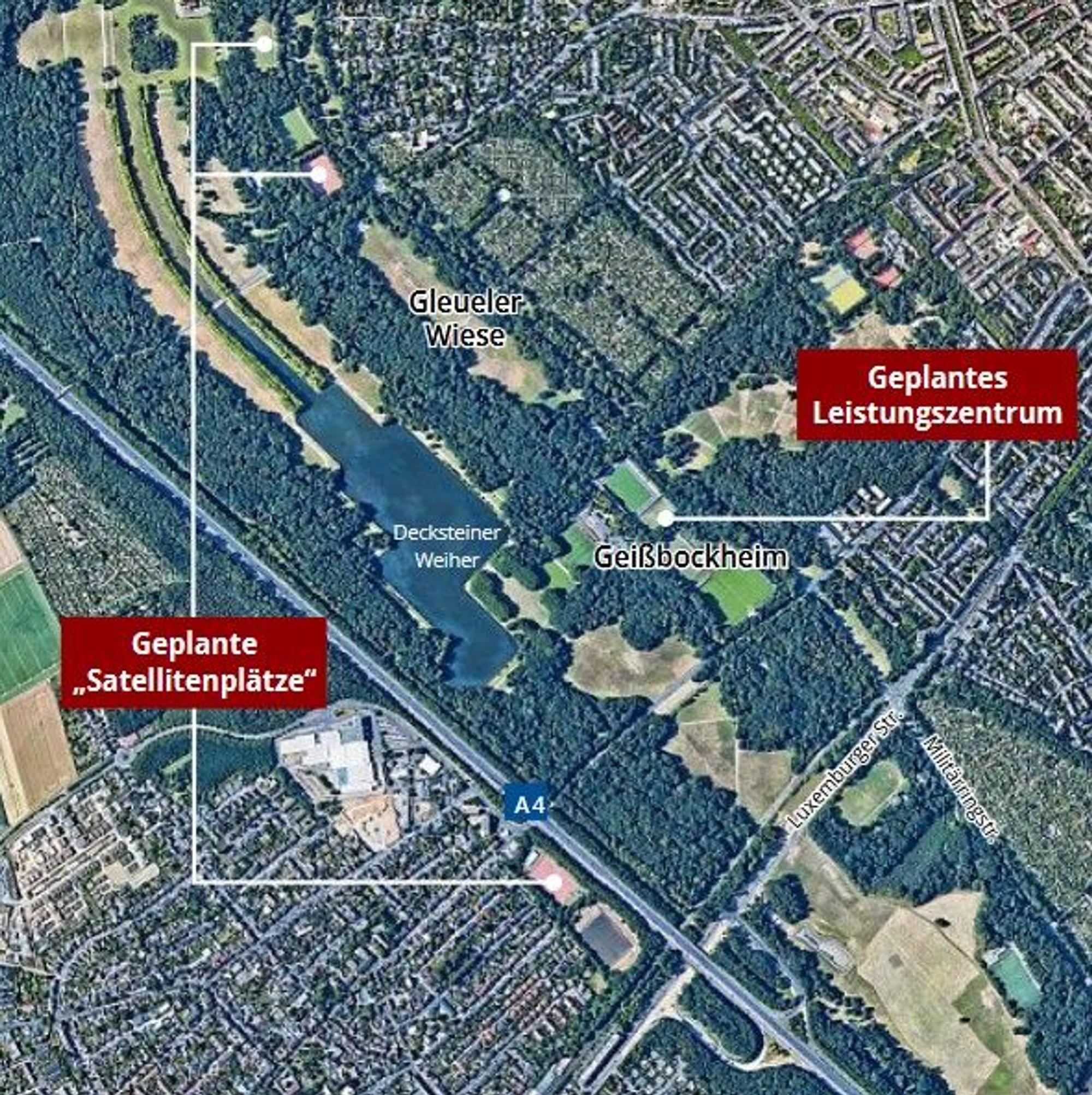 Überblick über mögliche neue Fußballplätze und den Ort für das geplante Leistungszentrum.