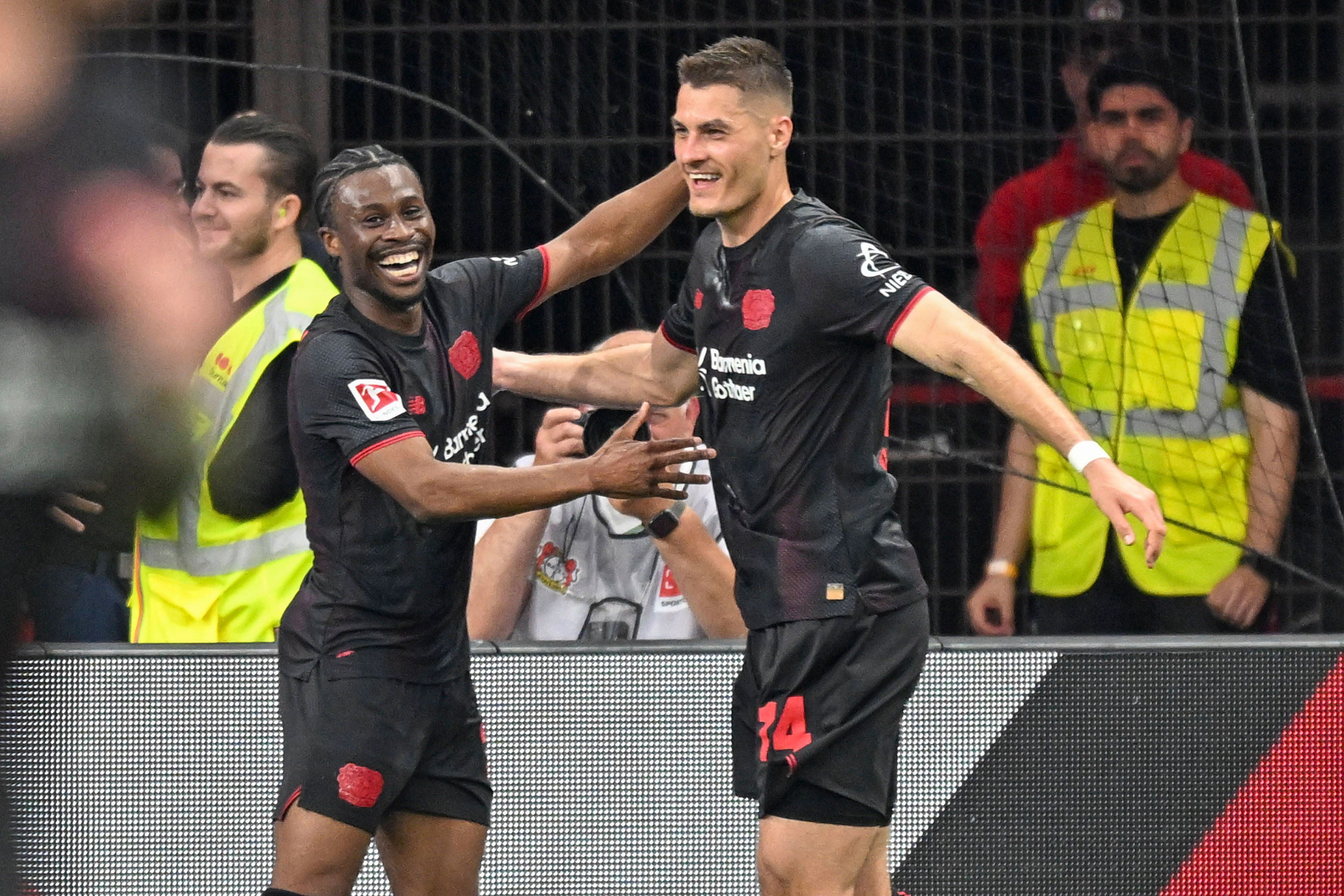 Patrik Schick Leverkusen 14 jubelt nach dem Tor zum 1:0 mit Nathan Tella Leverkusen 23 02.05.2026  Fussball  Bayer Leverkusen vs RB Leipzig, BayArena, Leverkusen, DFB/DFL REGULATIONS PROHIBIT ANY USE OF PHOTOGRAPHS AS IMAGE SEQUENCES AND/OR QUASI-VIDEO *** Patrik Schick Leverkusen 14 celebrates after scoring the 1 0 goal with Nathan Tella Leverkusen 23 02 05 2026  Football  Bayer Leverkusen vs RB Leipzig, BayArena, Leverkusen, DFB DFL REGULATIONS PROHIBIT ANY USE OF PHOTOGRAPHS AS IMAGE SEQUENCES AND OR QUASI VIDEO Copyright: xpepphotox/xHorstxMauelshagenx pep00321, pep_20260502_hm_347093