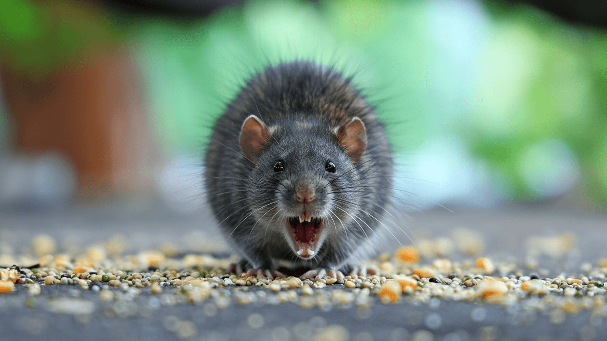 Eine Ratte hockt auf einem Feldweg, nachdem sie von einem Rübenroder bei der Zuckerrübenernte überrascht wurde.