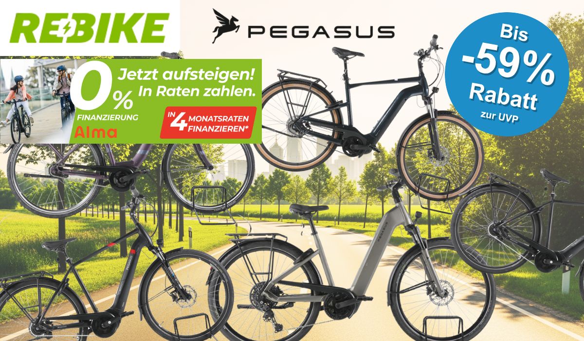 Eine Darstellung von Pegasus Fahrrädern vor einem Fahrradweg.