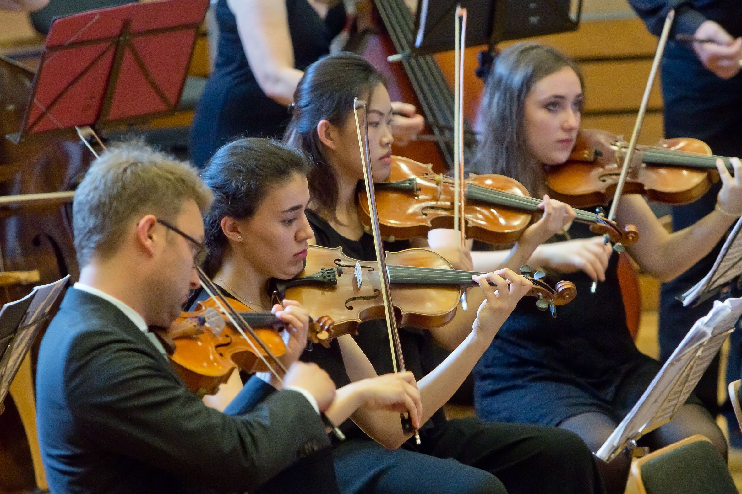Das Archivfoto zeigt vier Streichmusiker des Jungen Orchesters NRW.