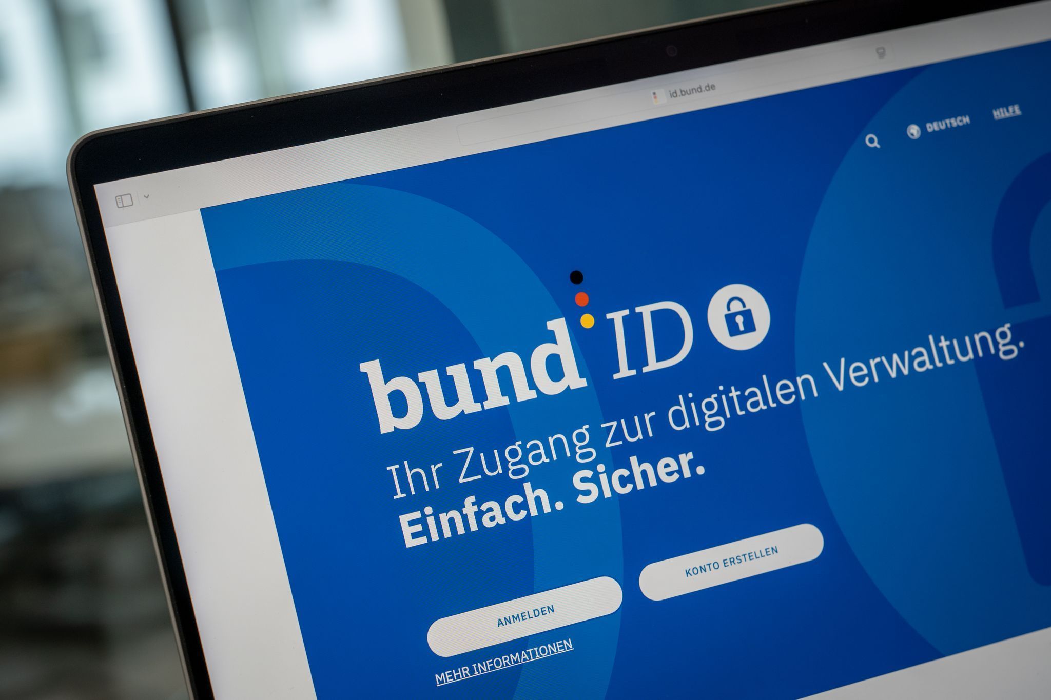 Die Startseite von Bund-ID auf einem Laptop