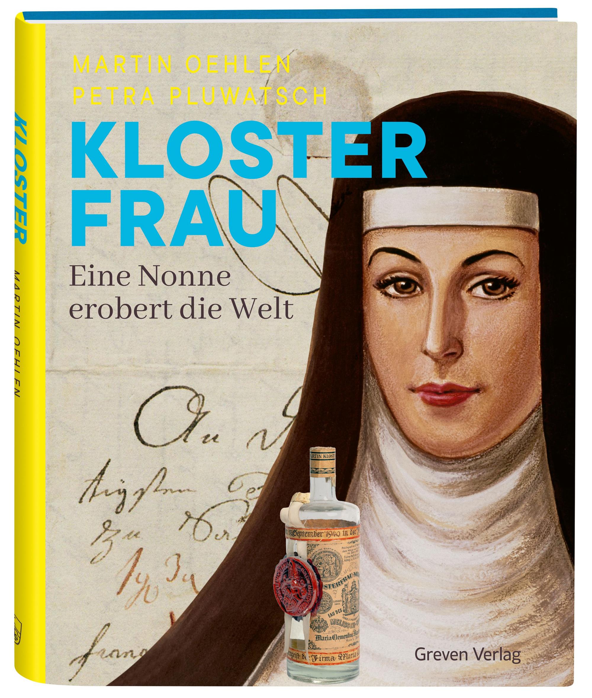Auf dem Buchcover sind eine Nonne und eine Arzneiflasche zu sehen.