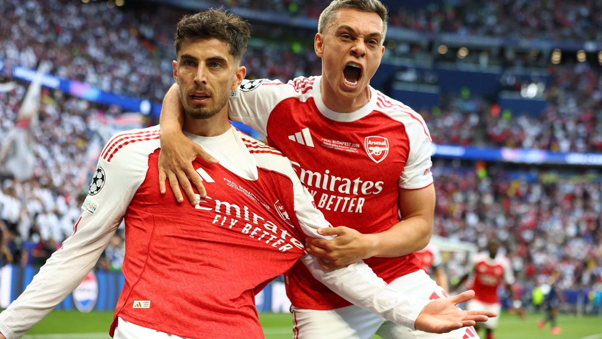 Arsenal-Torjubel mit Kai Havertz und Leandro Trossard.
