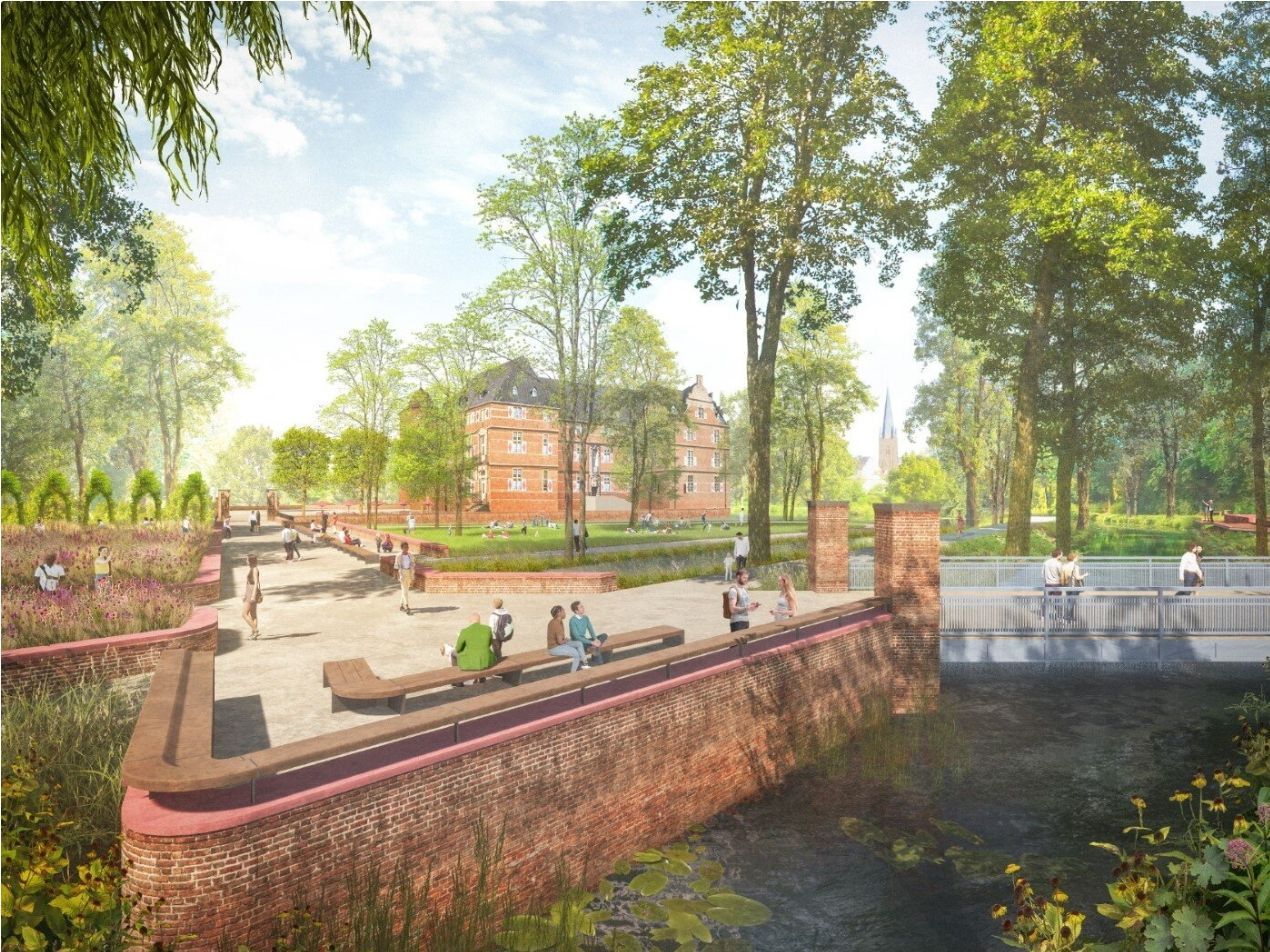 In Bedburg tut sich was: So könnte der Schlosspark nach den Arbeiten im zweiten Bauabschnitt aussehen. Och in der Studie kommt die Stadt im Nordkreis unter den zehn Gemeinden am schlechtesten weg.