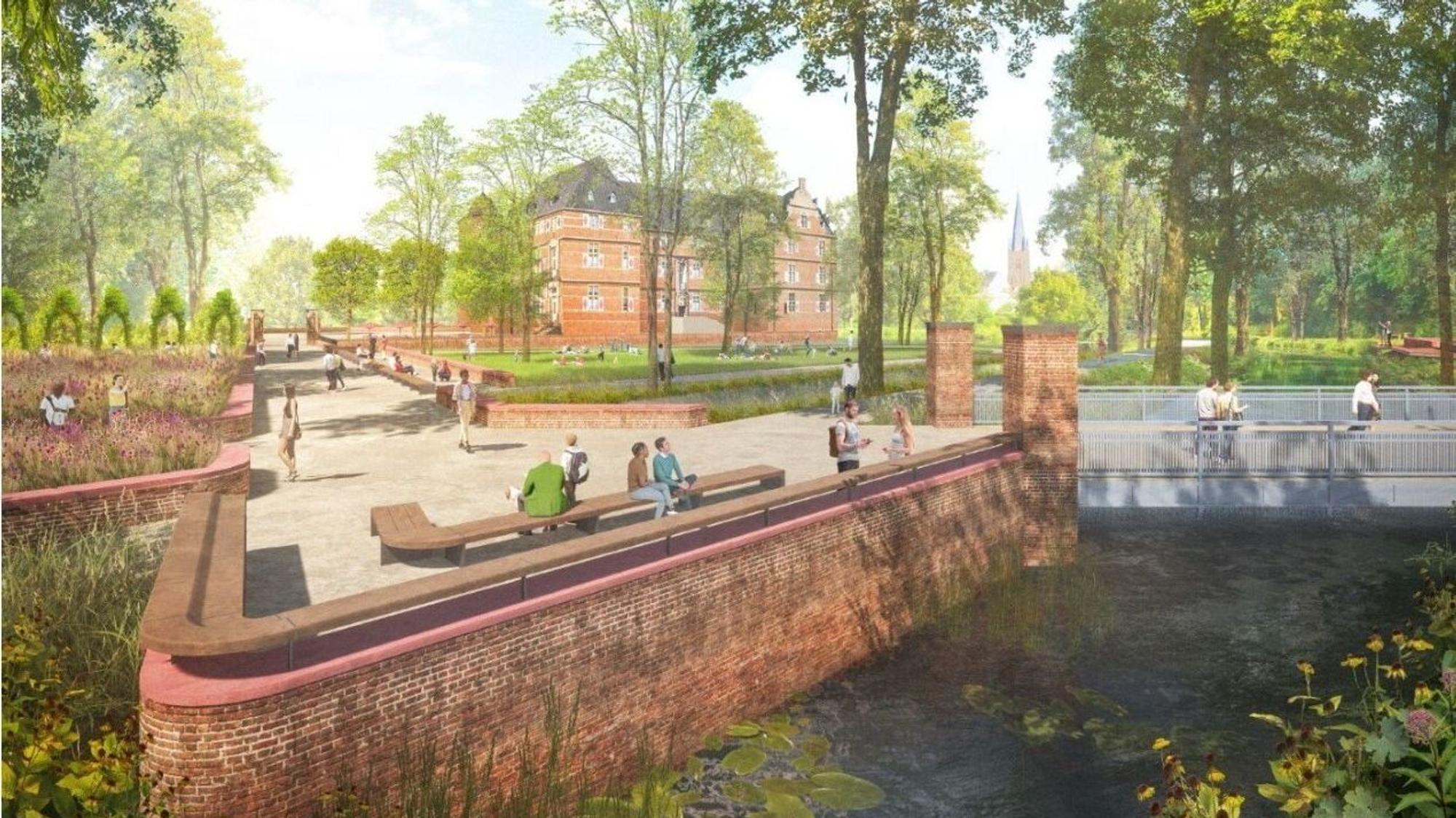 In Bedburg tut sich was: So könnte der Schlosspark nach den Arbeiten im zweiten Bauabschnitt aussehen. Och in der Studie kommt die Stadt im Nordkreis unter den zehn Gemeinden am schlechtesten weg.