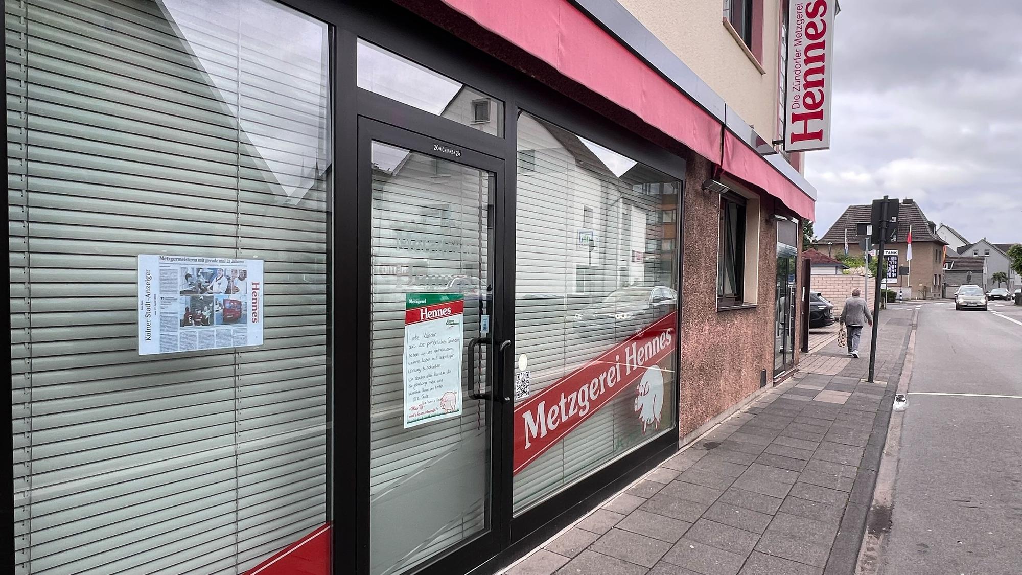 Geschlossen hat die Metzgerei Hennes an der Schmittgasse in Porz-Zündorf.
