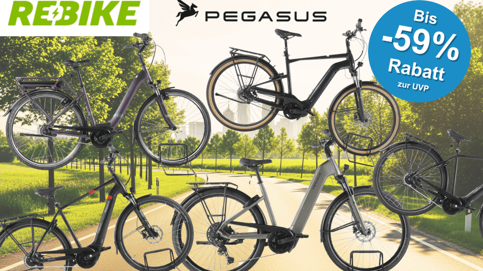 Eine Darstellung von Pegasus Fahrrädern vor einem Fahrradweg.