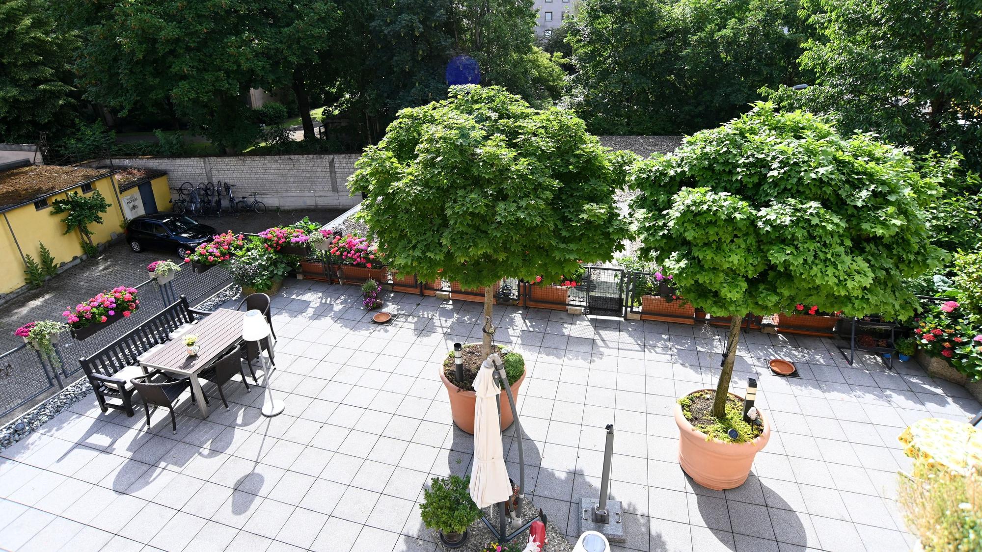 10.06.2026 Köln. Die Dachterrasse beim Ehepaar Roswita und Willi Gruber in Deutz. Beide sind 91 Jahre alt, nicht mehr rasend mobil - umso wichtiger ist ihnen die Dachterrasse. Foto: Alexander Schwaiger