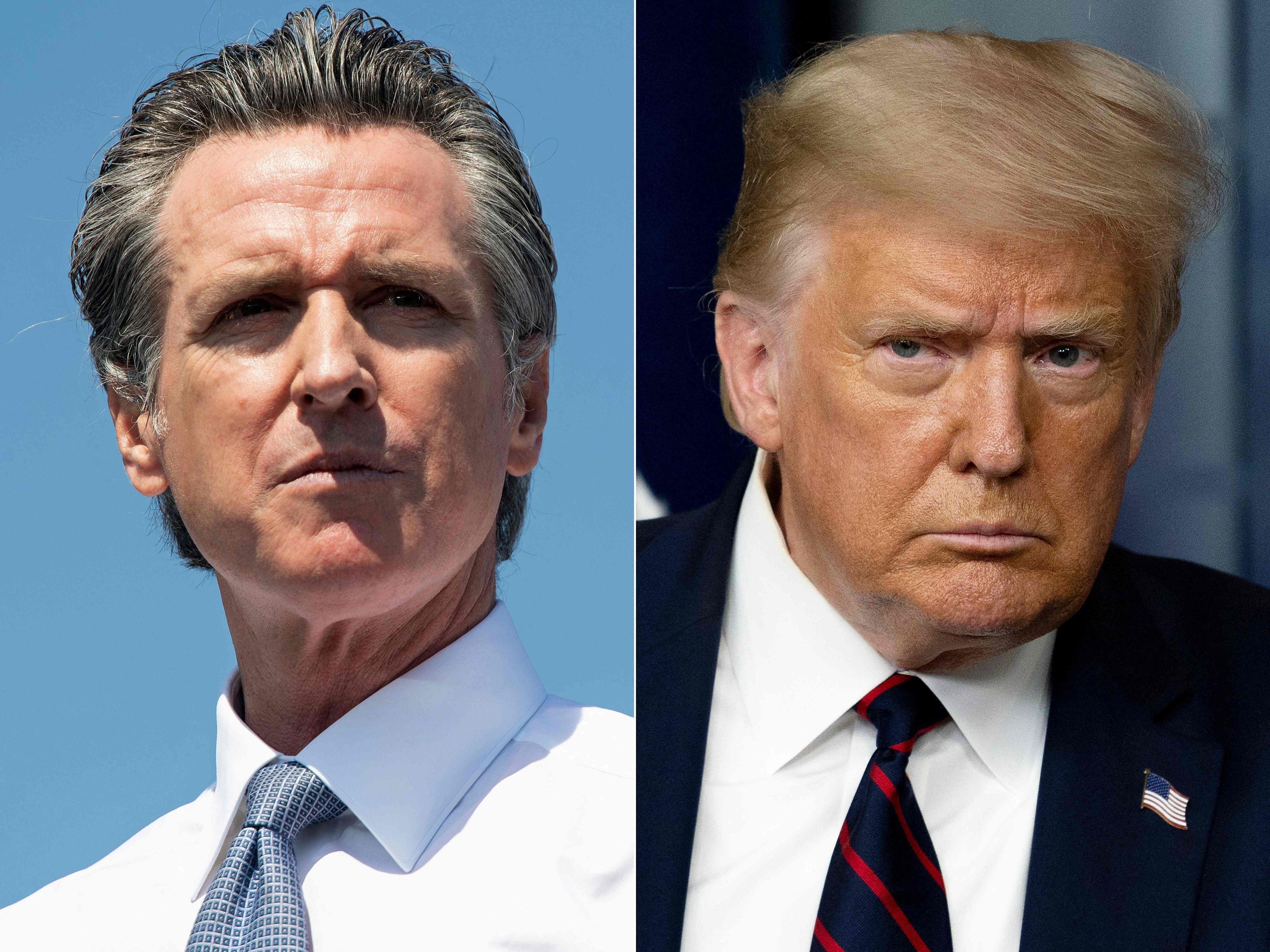 Gavin Newsom (l.) ist ein scharfer Kritiker von Donald Trump (r.).