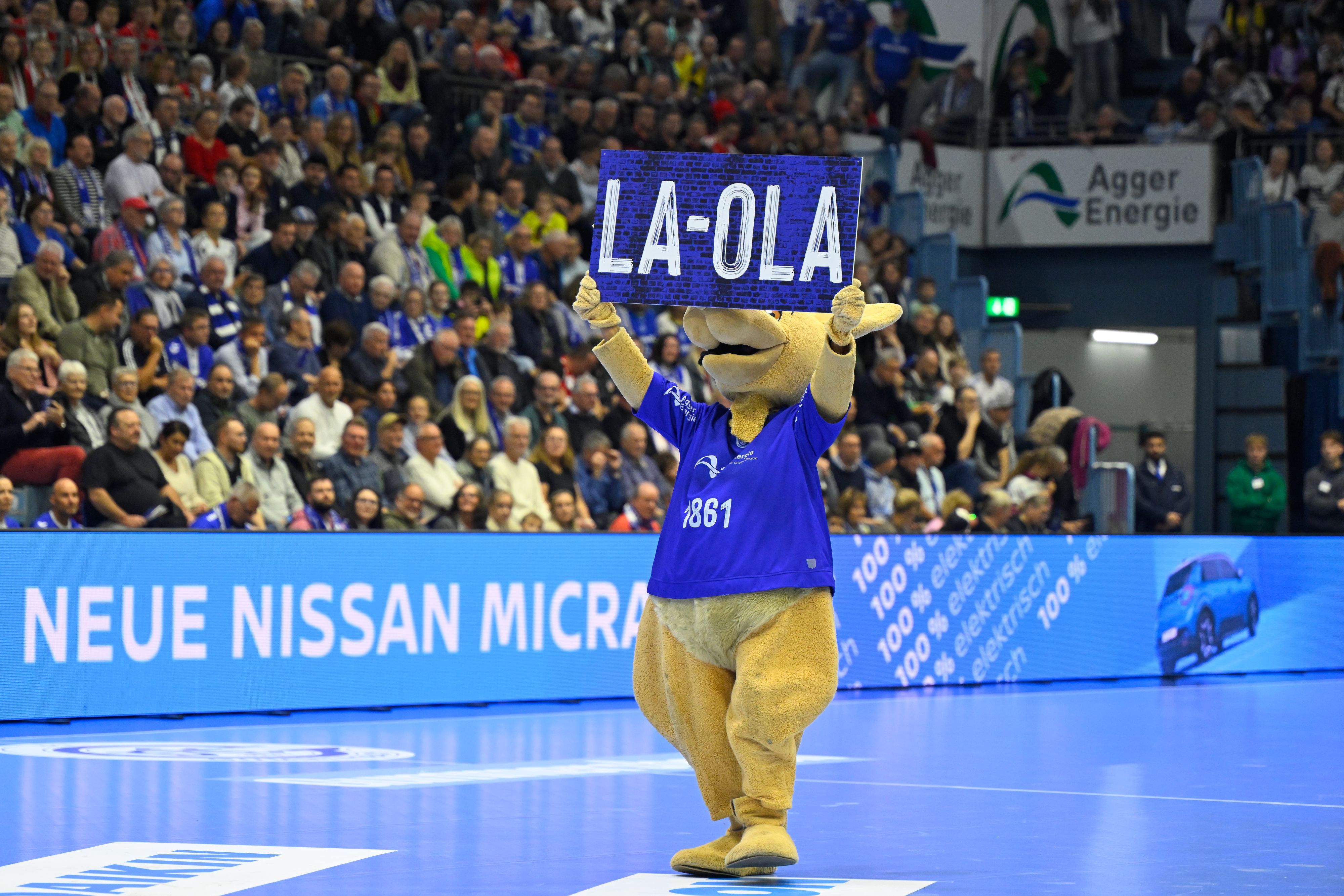 Zu sehn ist ein Handball-Maskottchen