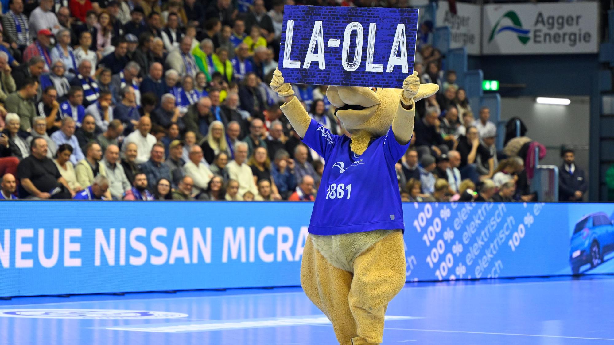 Zu sehn ist ein Handball-Maskottchen