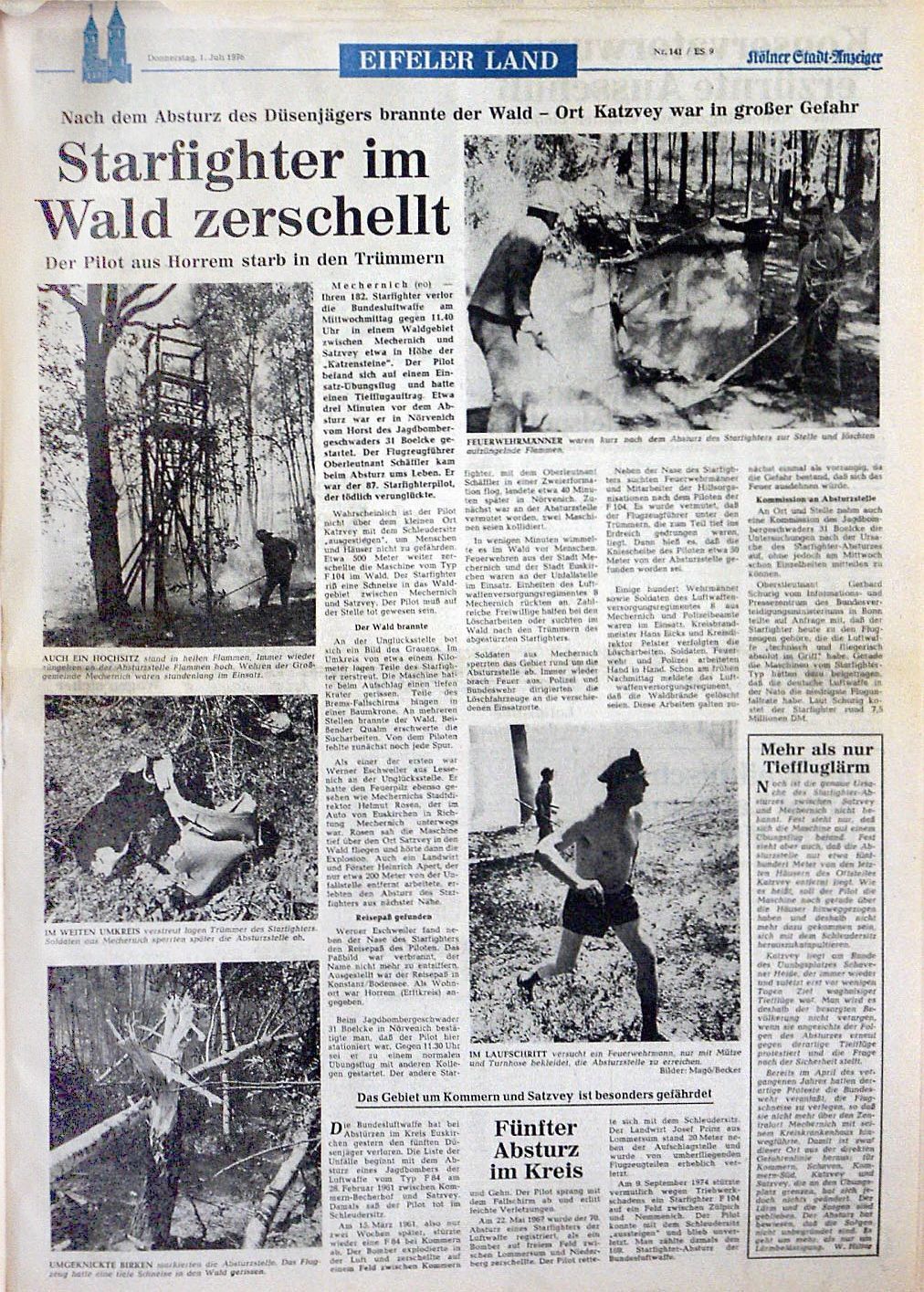 Ausschnitt der Titelseite der Ausgabe Eifeler Land des KStA vom 1.7.1976.