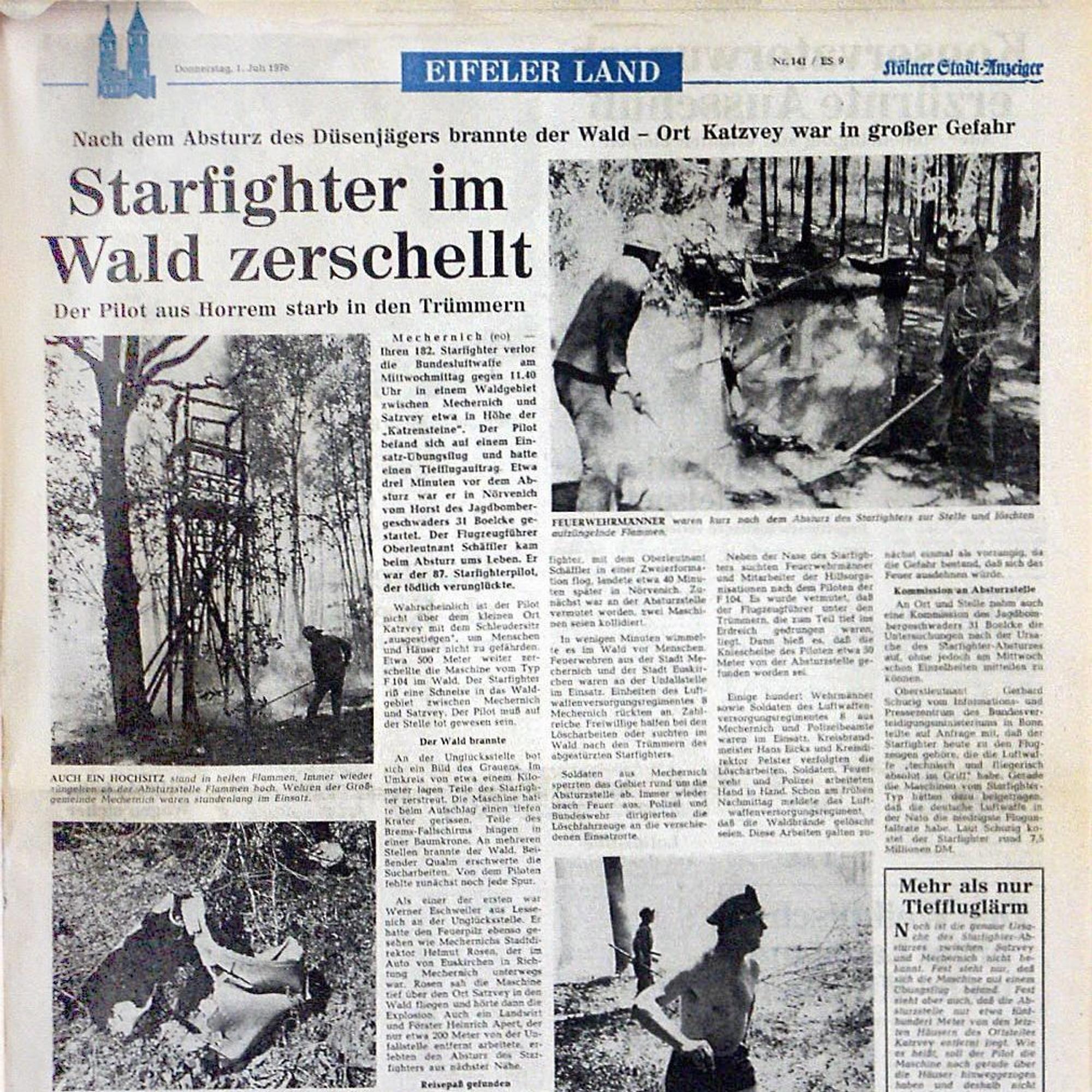 Ausschnitt der Titelseite der Ausgabe Eifeler Land des KStA vom 1.7.1976.