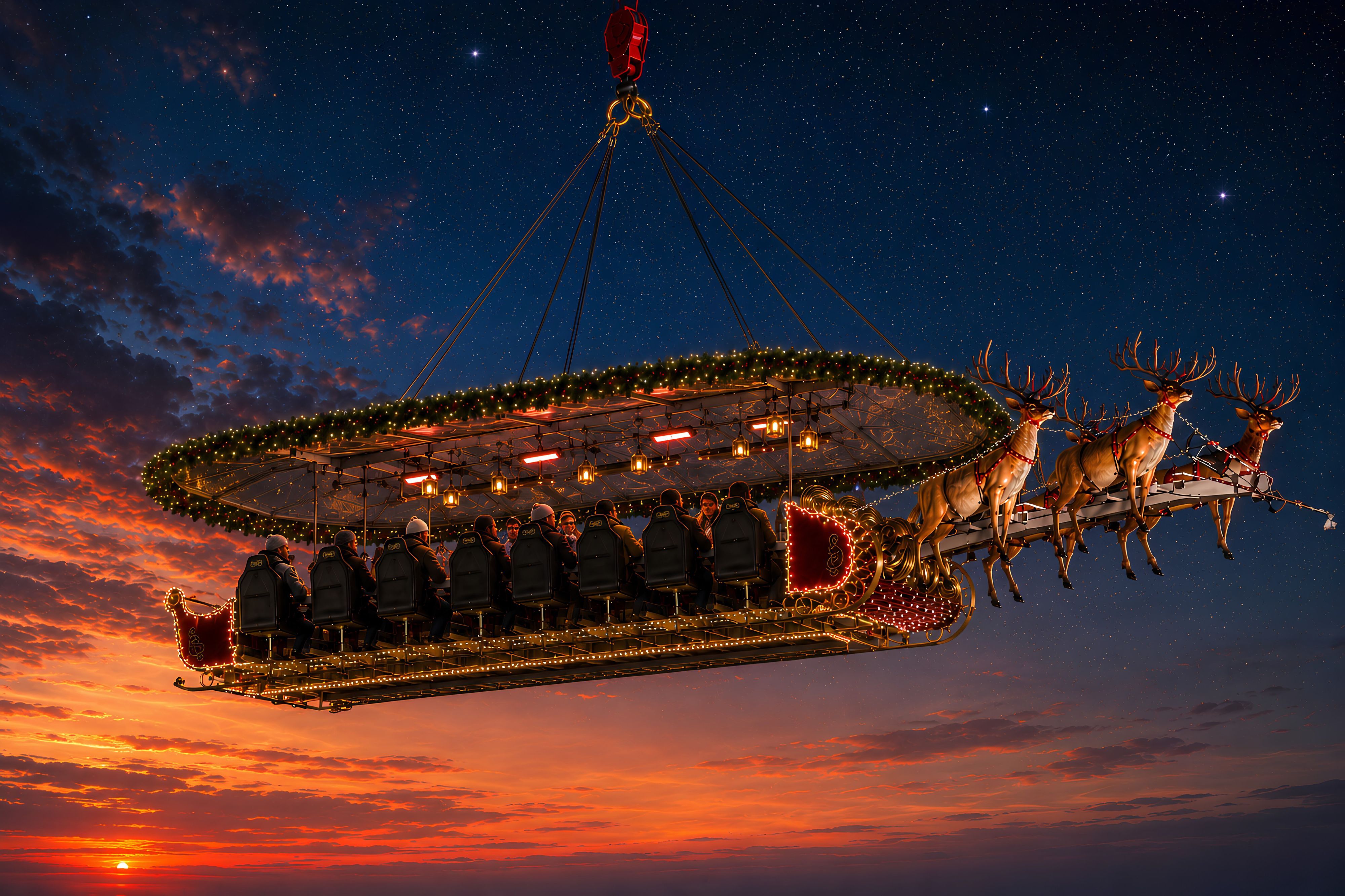 Das „Dinner in the sky“-Konzept wird im Mediapark zu „Santa in the sky“.