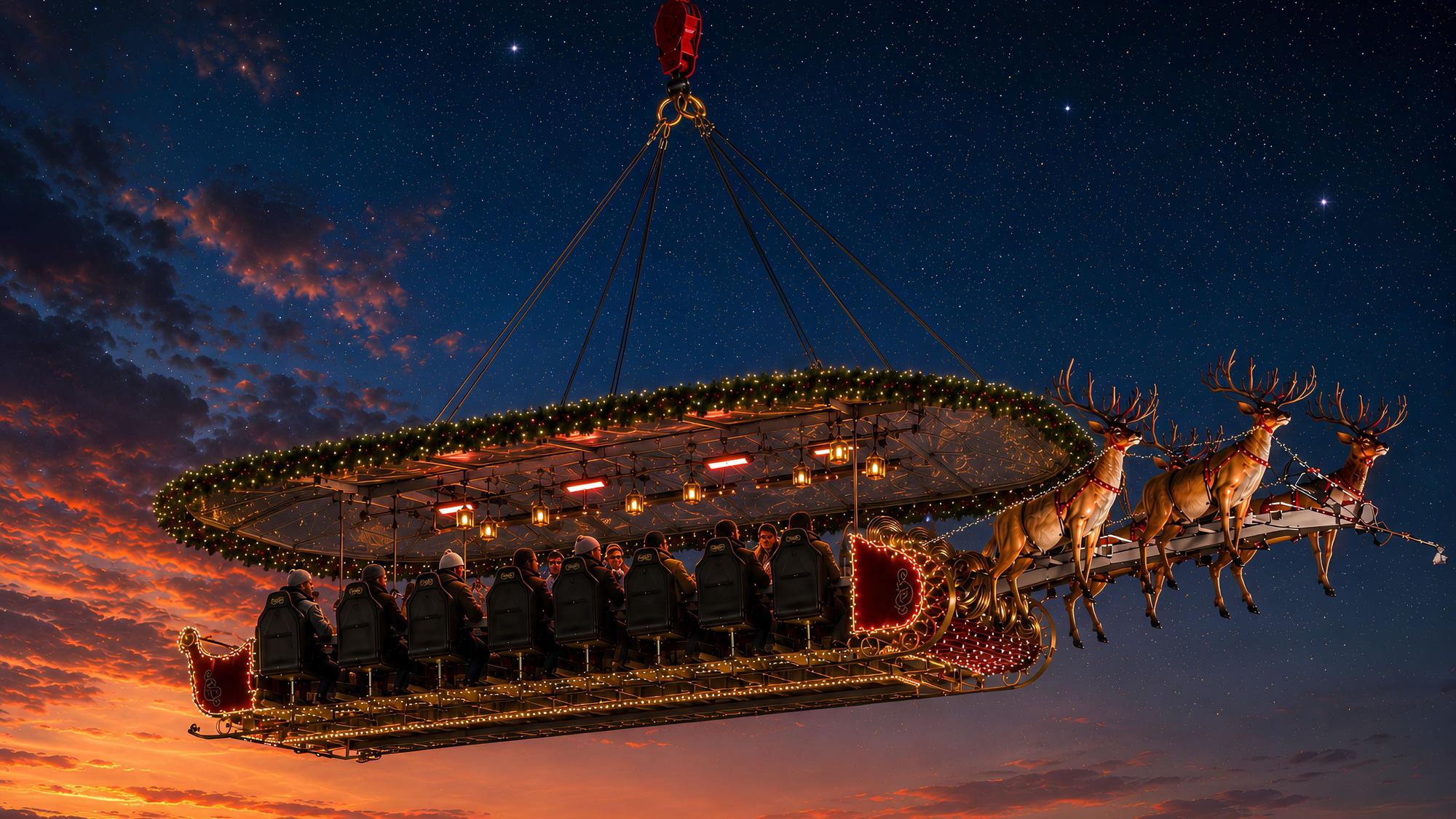 Das „Dinner in the sky“-Konzept wird im Mediapark zu „Santa in the sky“.