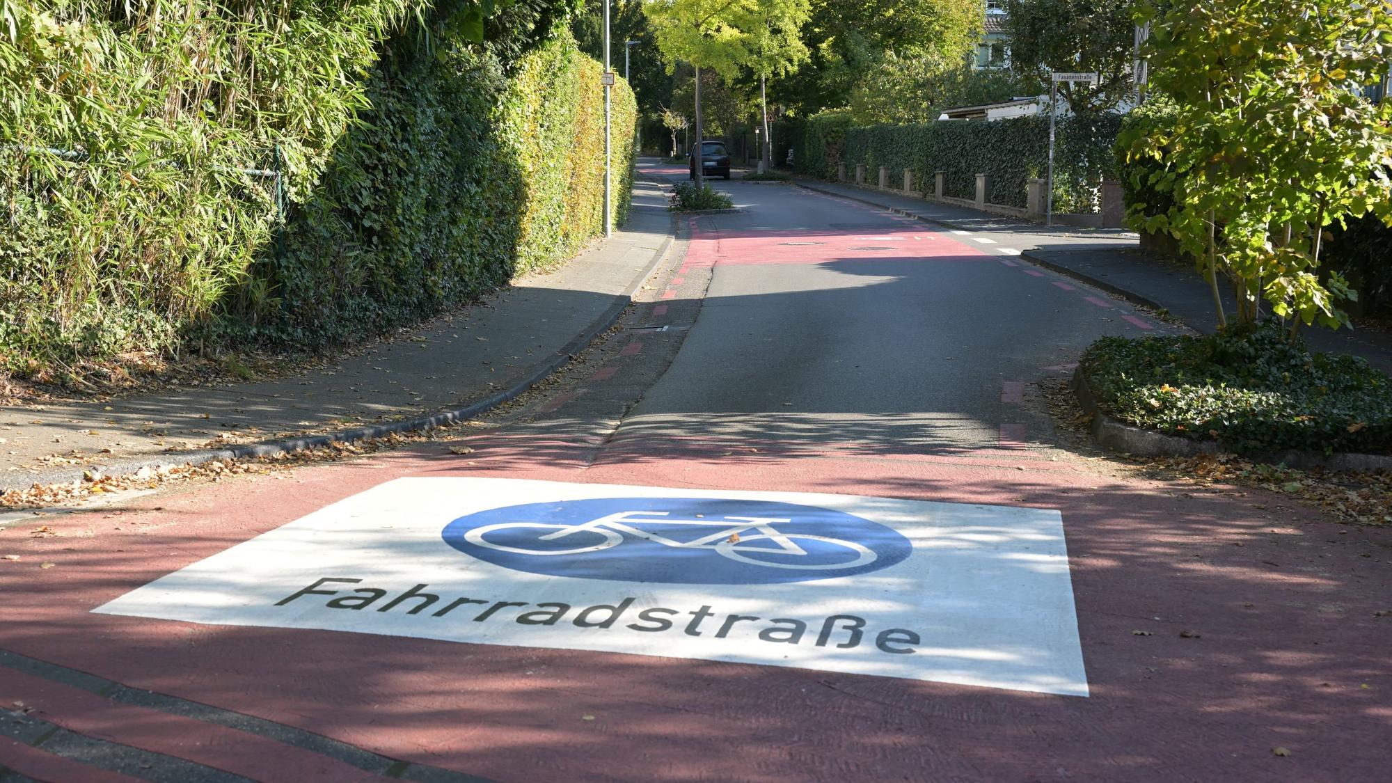 Das Foto zeigt eine Markierung für eine Fahrradstraße
