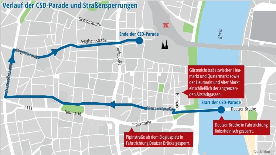 DIese Grafik zeigt den Paradenverlauf und markiert die Streckensperrungen.