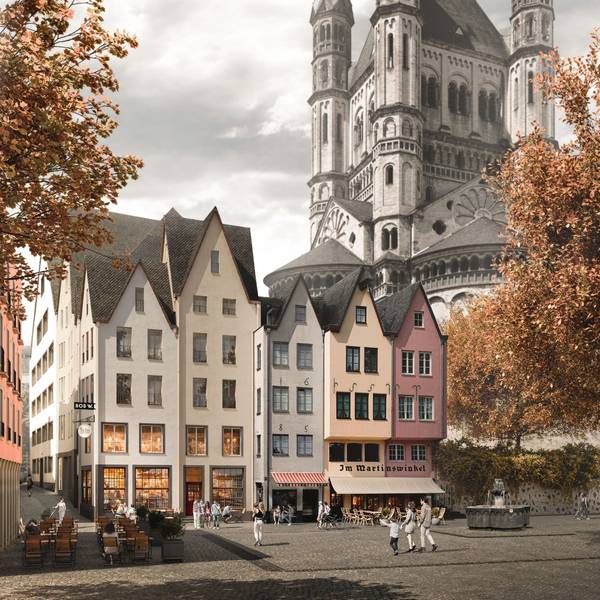 Diese Visualisierung zeigt, wie die beiden linken Giebelhäuschen wieder aufgebaut werden. Sie mussten Ende 2023 abgebrochen werden.