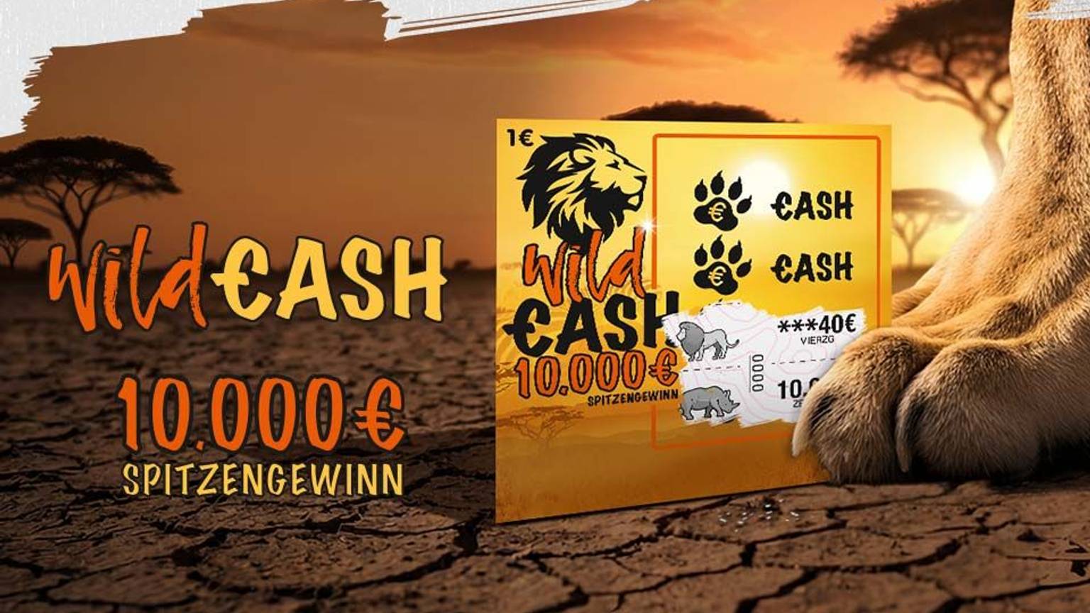 Das Rubbellos Wild Cash bietet die Chance auf 10.000 Euro Spitzengewinn.
