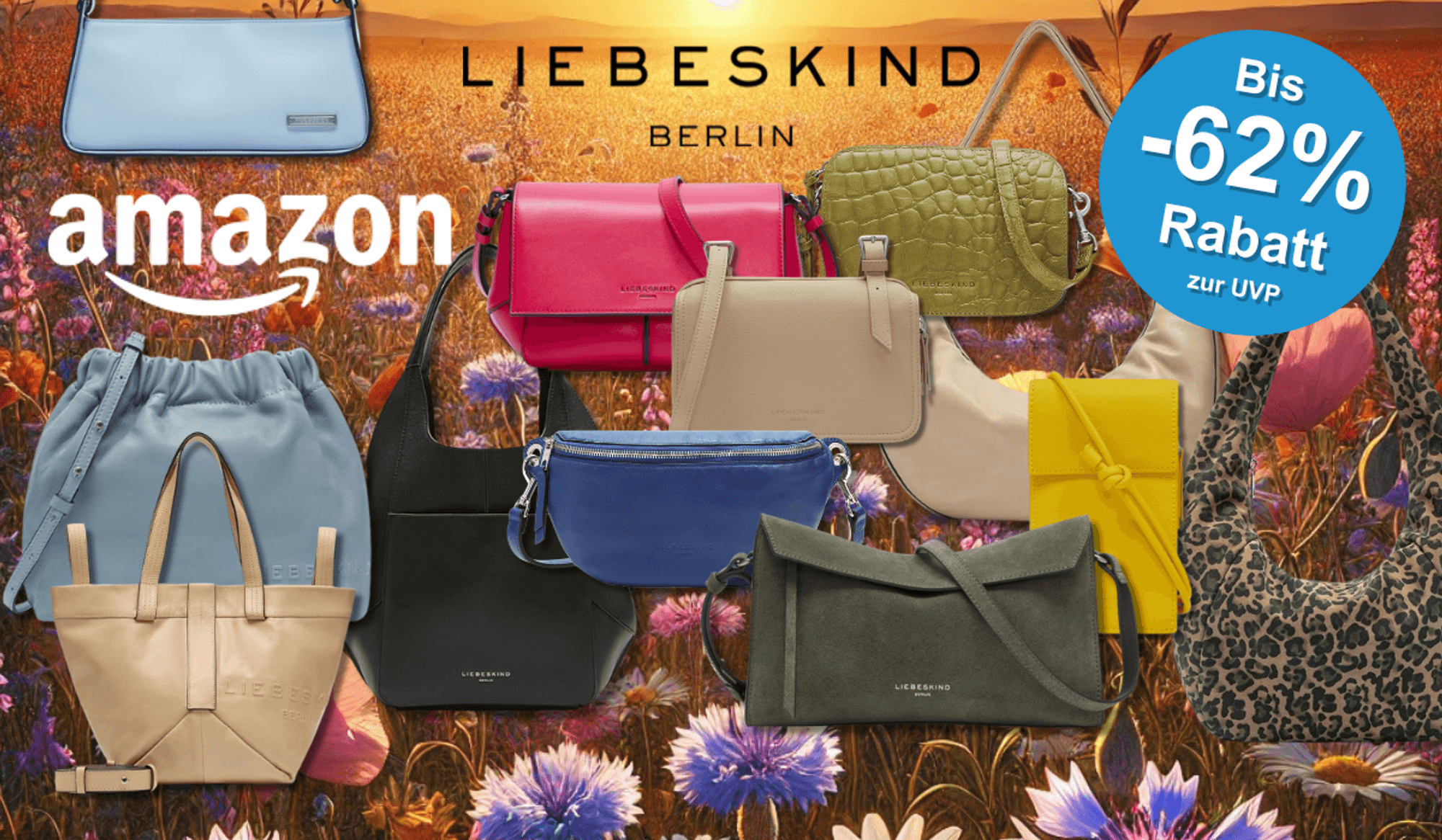 Verschiedene Liebeskind Berlin Taschen vor einem sommerlichen Hintergrund.