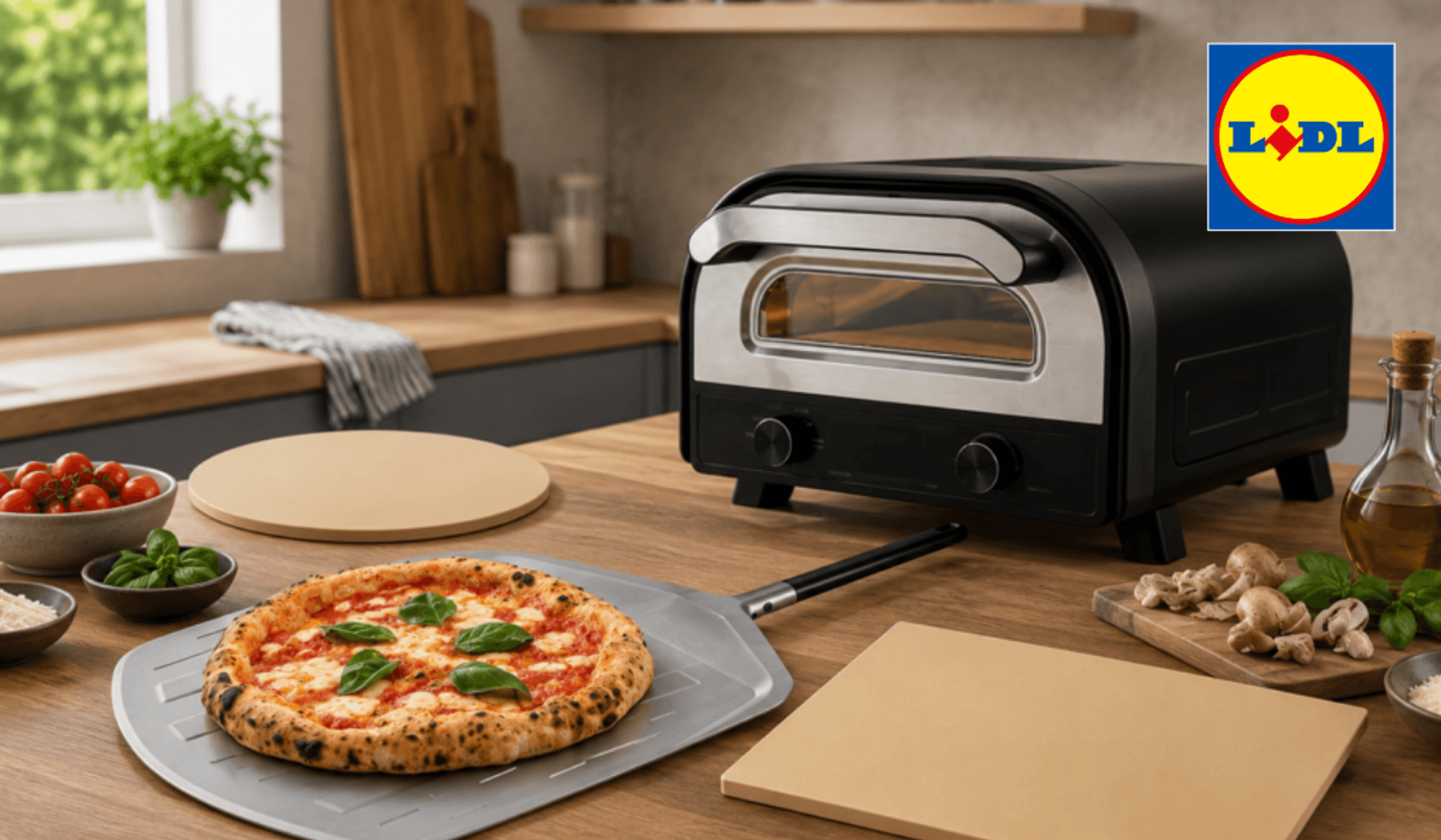 Ein Pizzaofen in einer Küche abgebildet.