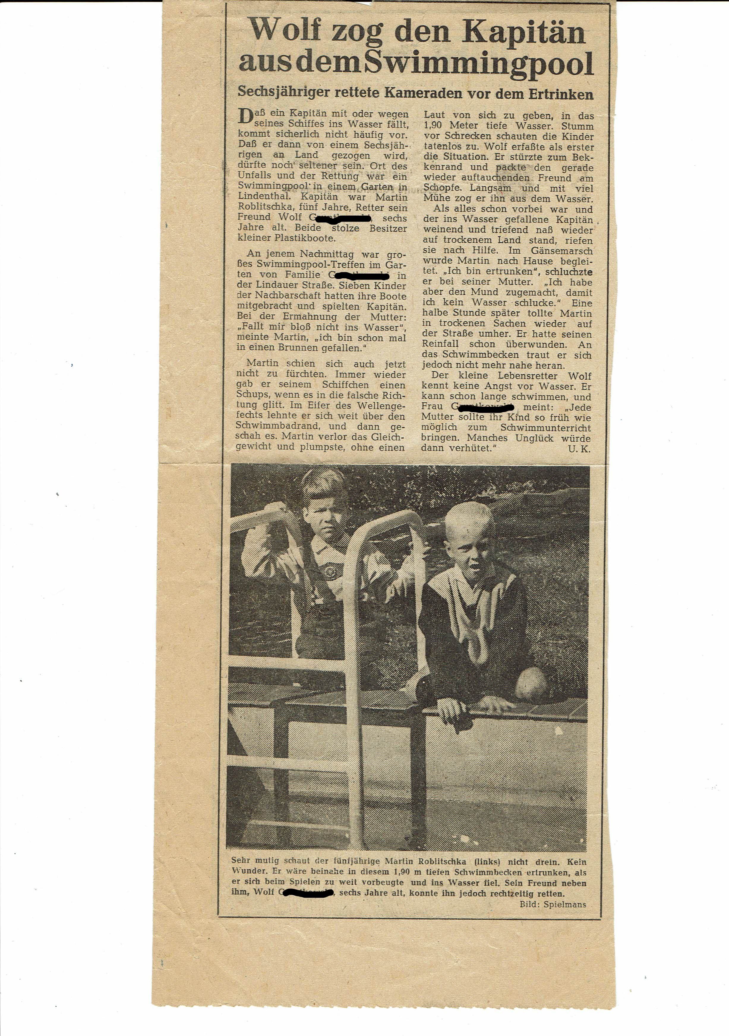 1964 berichtete der „Kölner Stadt-Anzeiger“, wie Martin Roblitschka aus einem Pool in Lindenthal gerettet wurde.