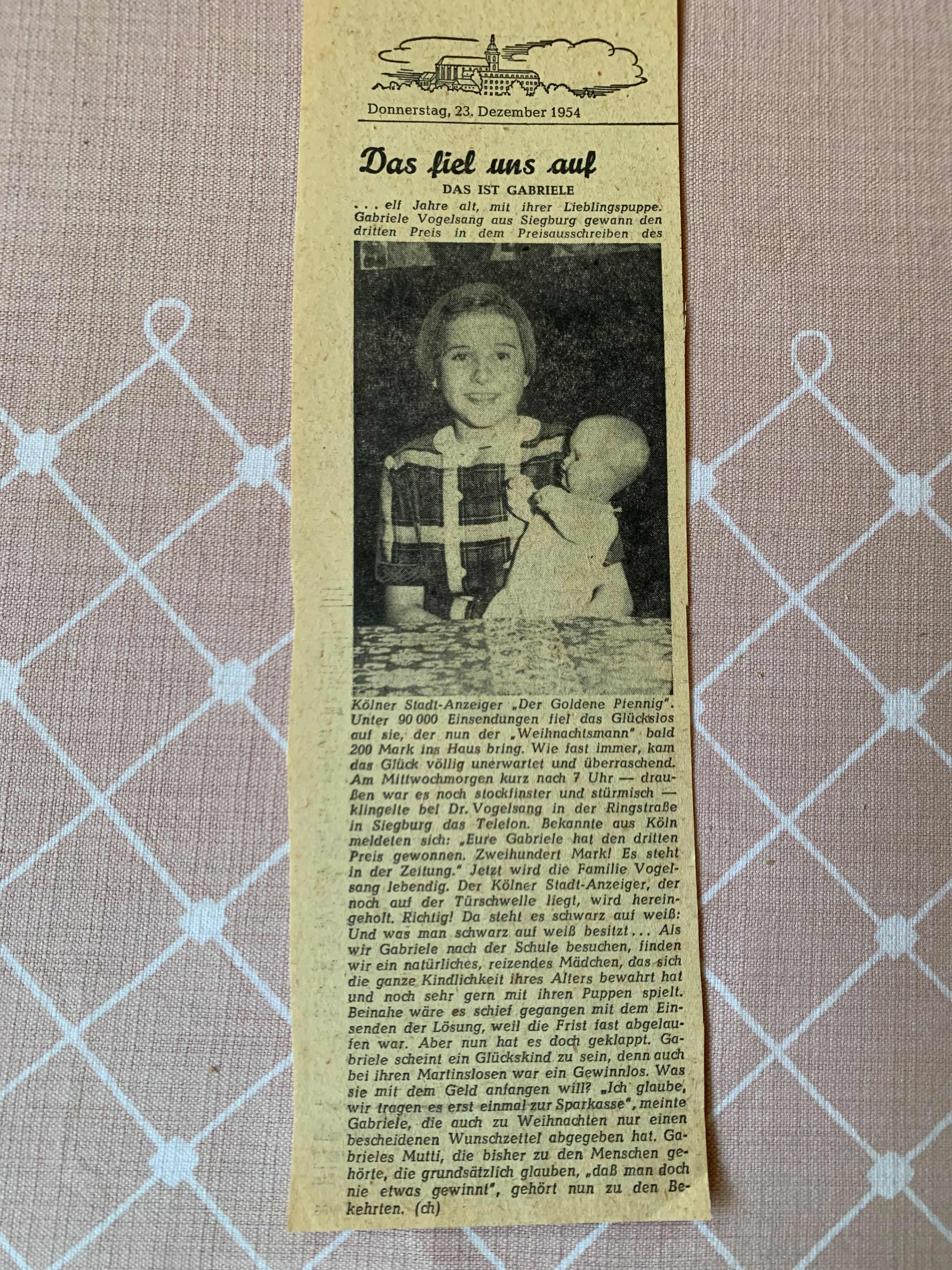 Gabriele Rotthoff gewann 1954  bei einem Preisrätsel 200 DM.