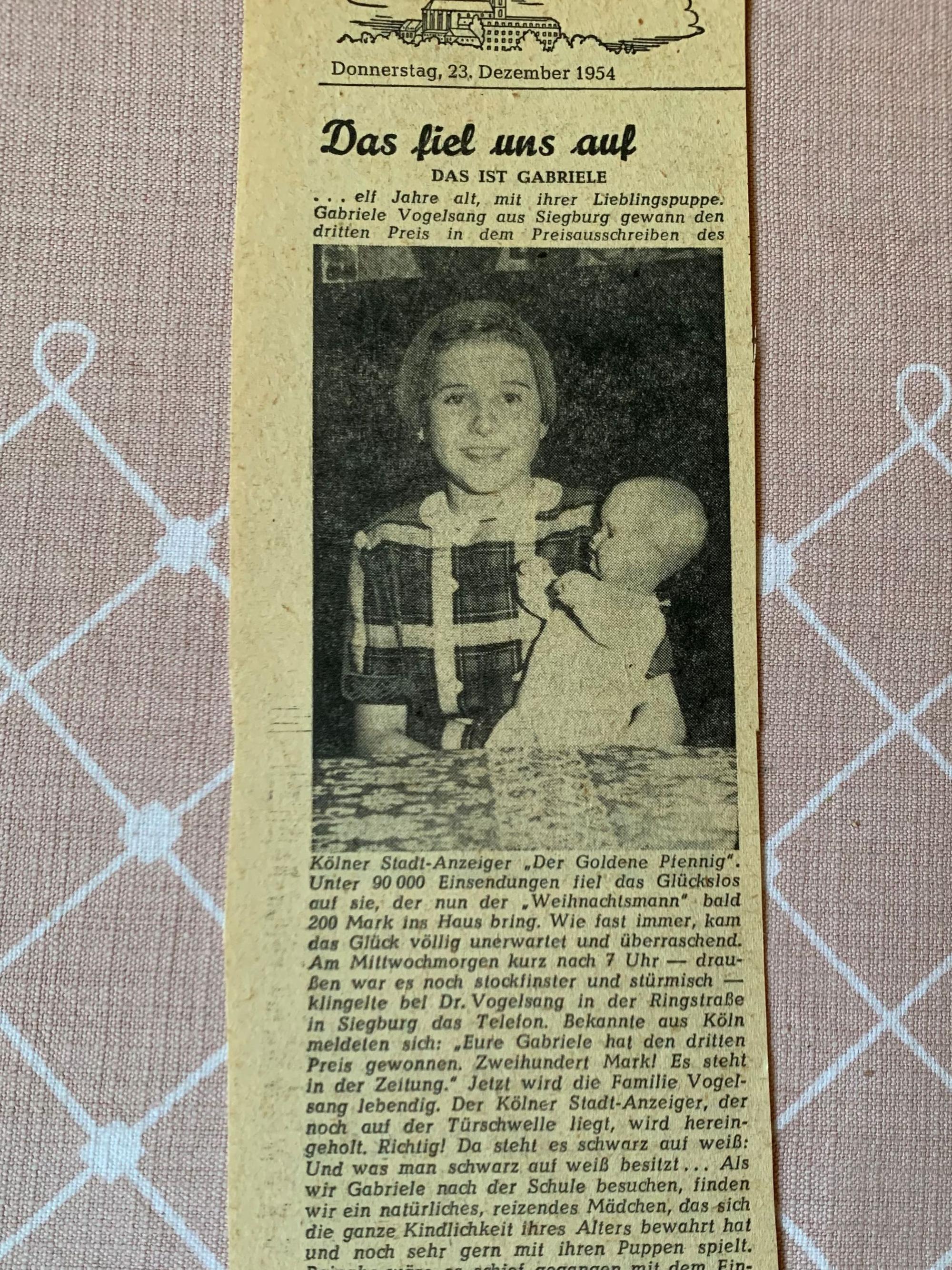 Gabriele Rotthoff gewann 1954 bei einem Preisrätsel 200 DM.