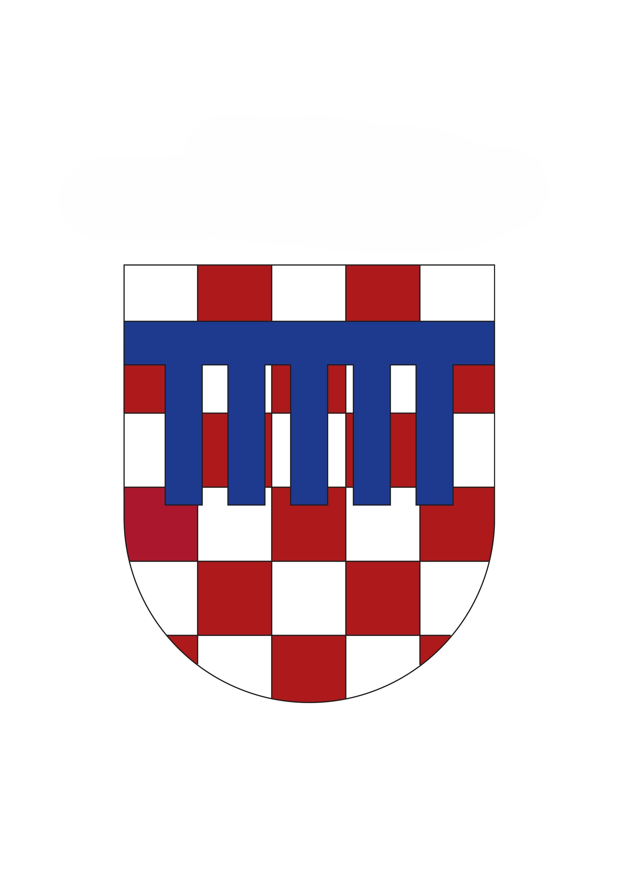 Auf dem Wappen der Stadt Bad Honnef befindet sich ein Turnierkragen, sprich eine vertikale Linie, von der rechtwinklig fünf horizontale Linien abgehen. Der Turnierkragen liegt auf einem rot-silbernen Schachbrettmuster.