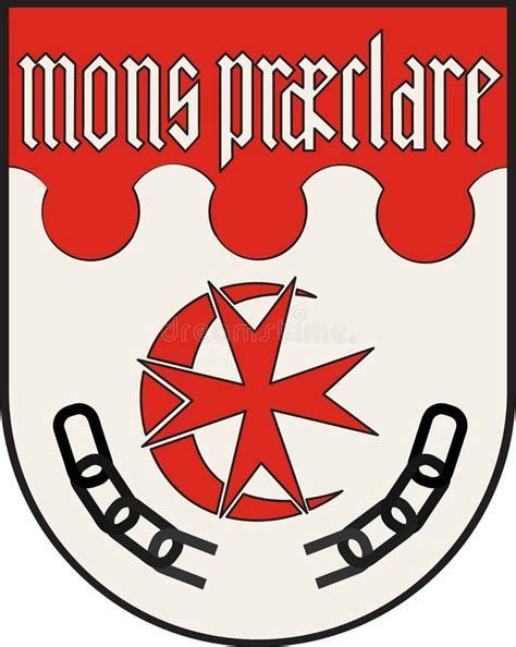 Auf dem Wappen der Gemeinde Ruppichteroth steht „mons praeclare“ (übersetzt „Oh, du schöner Berg“) darunter sind ein Halbmond mit einem Johanniterkreuz und gesprengte Ketten zu sehen.